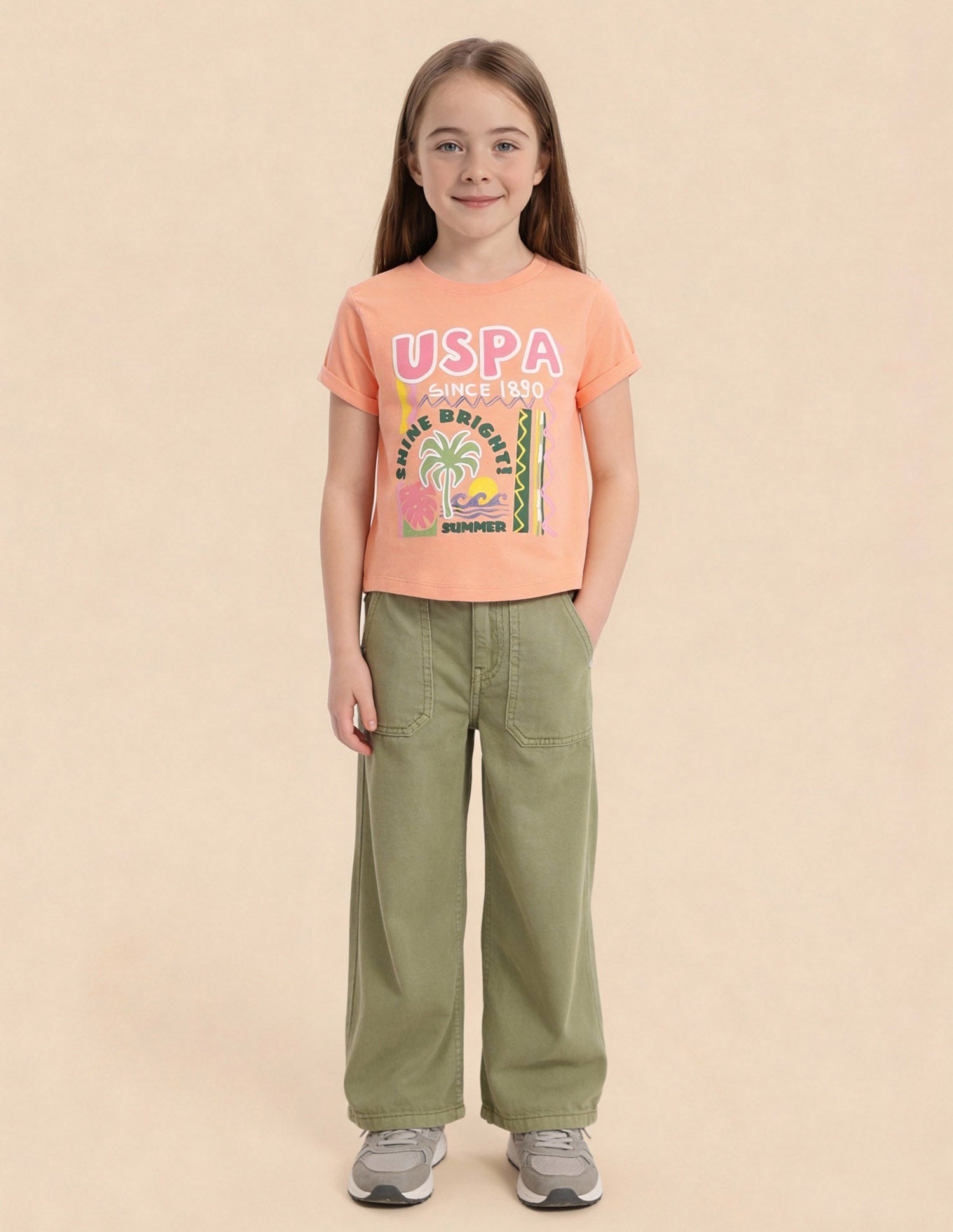 Girls Regular Fit Graphic Brand Printed Top Orange - U.S. Polo Assn. India | Large