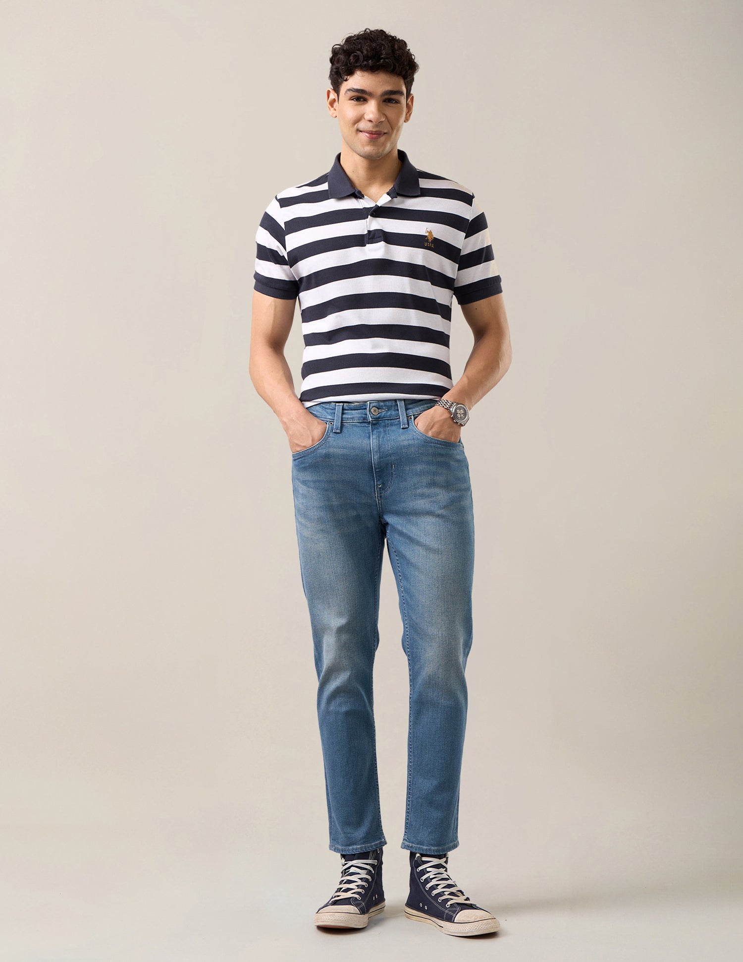 Cole Comfort Cropped Fit Blue Jeans Light Blue - U.S. Polo Assn. India | Large