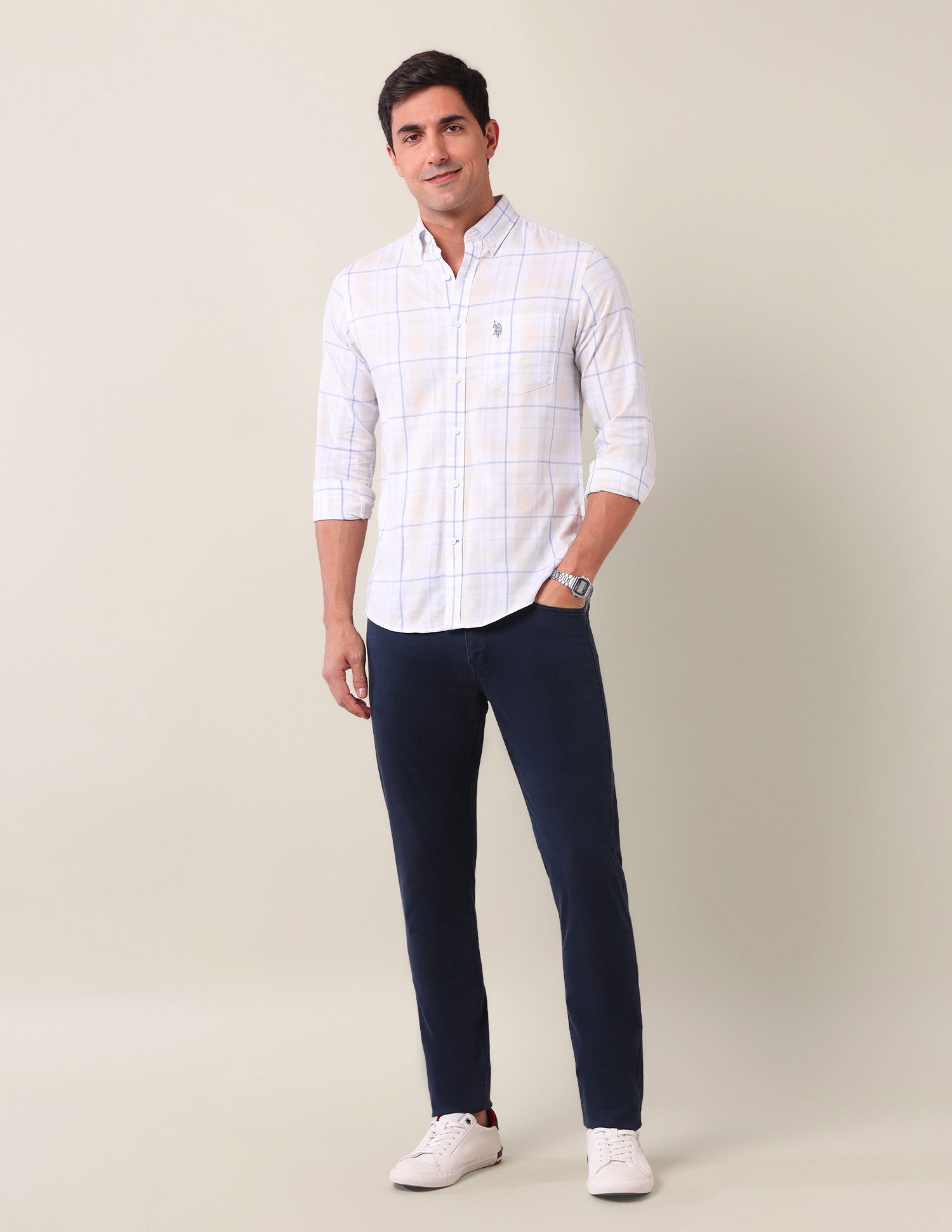 Grid Tattersall Checked Tailored Fit Shirt Blue - U.S. Polo Assn. India | Large