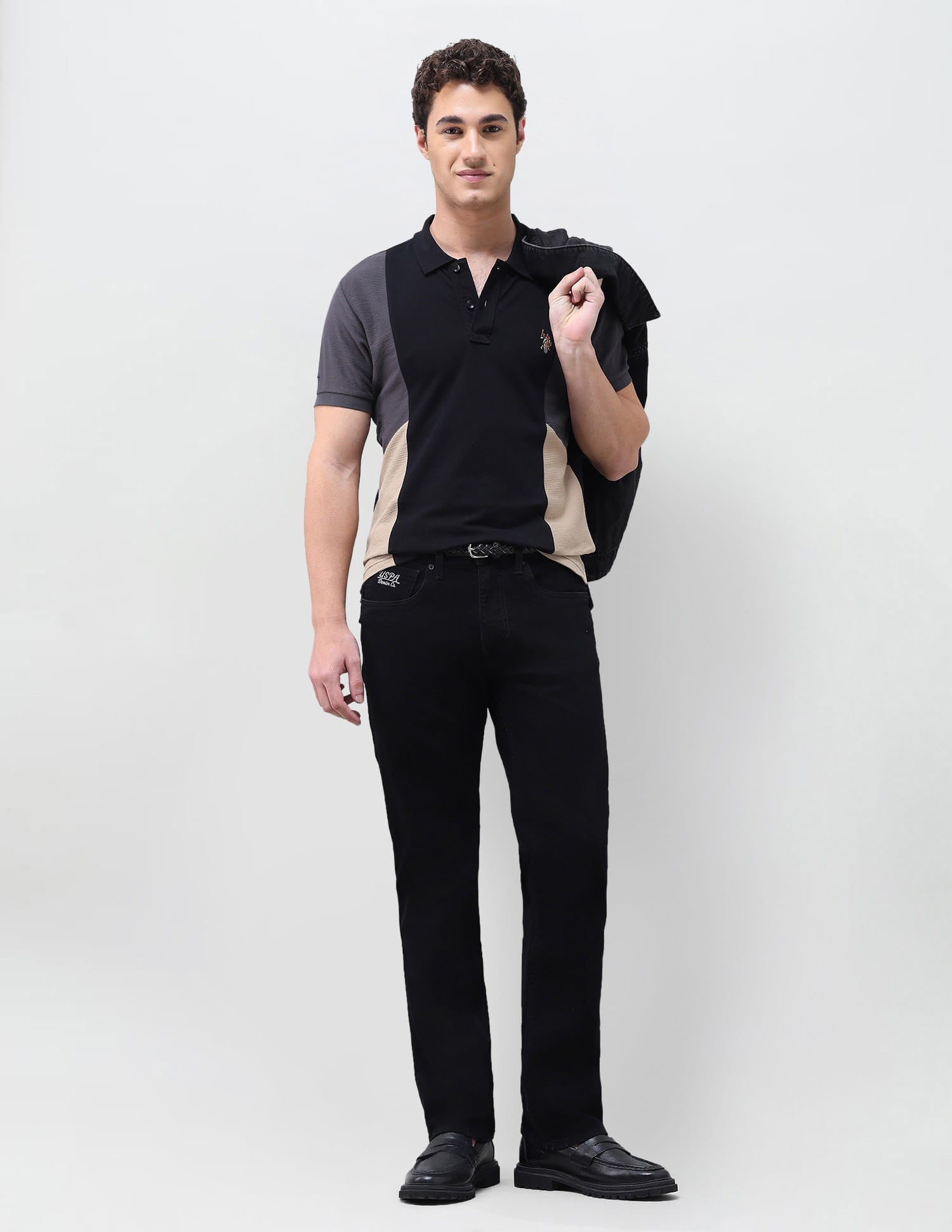 Solid Slim Straight Fit Jeans Black - U.S. Polo Assn. India | Large
