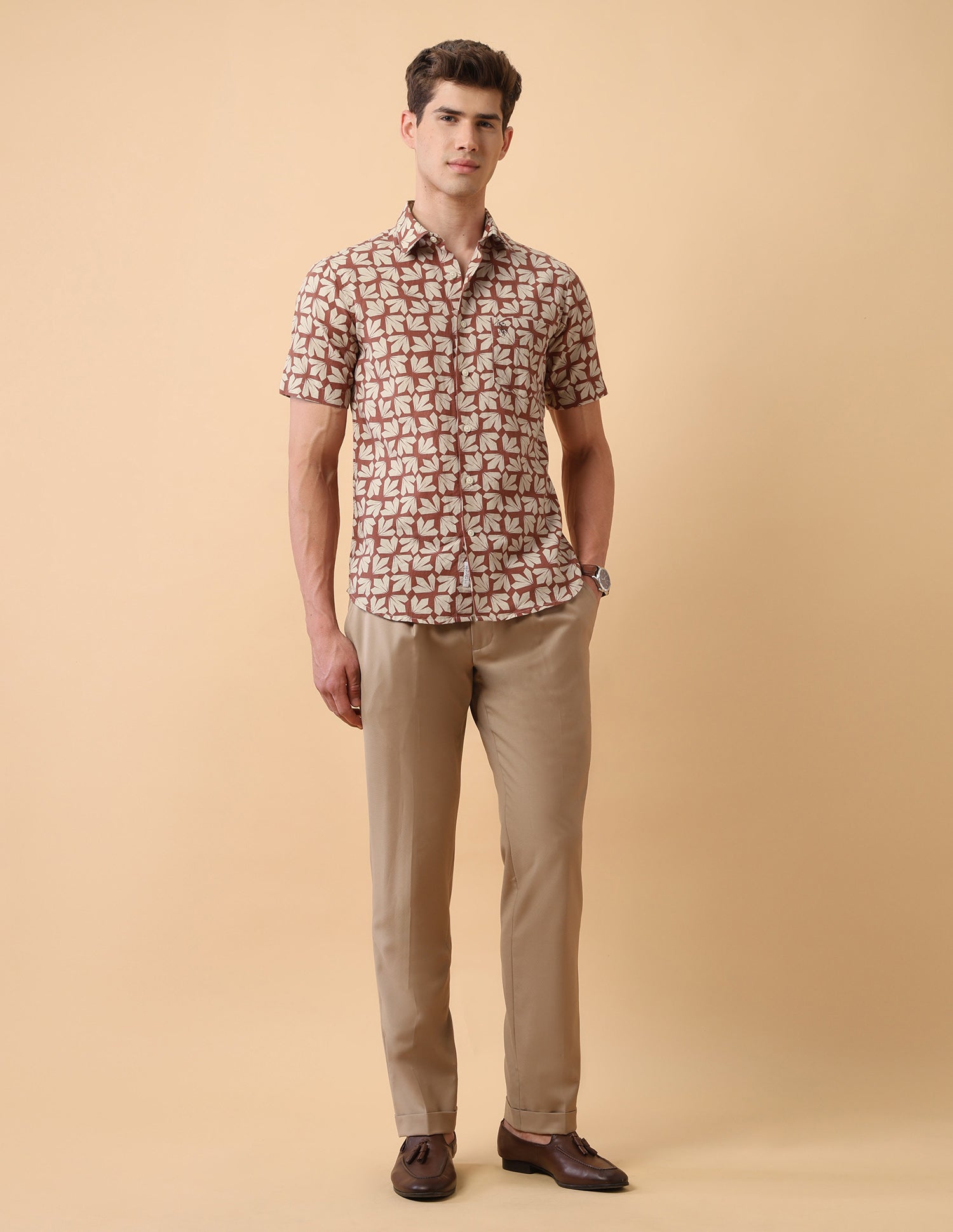 Pacho X Geometric Printed Tailored Fit Shirt Rust - U.S. Polo Assn. India | Large