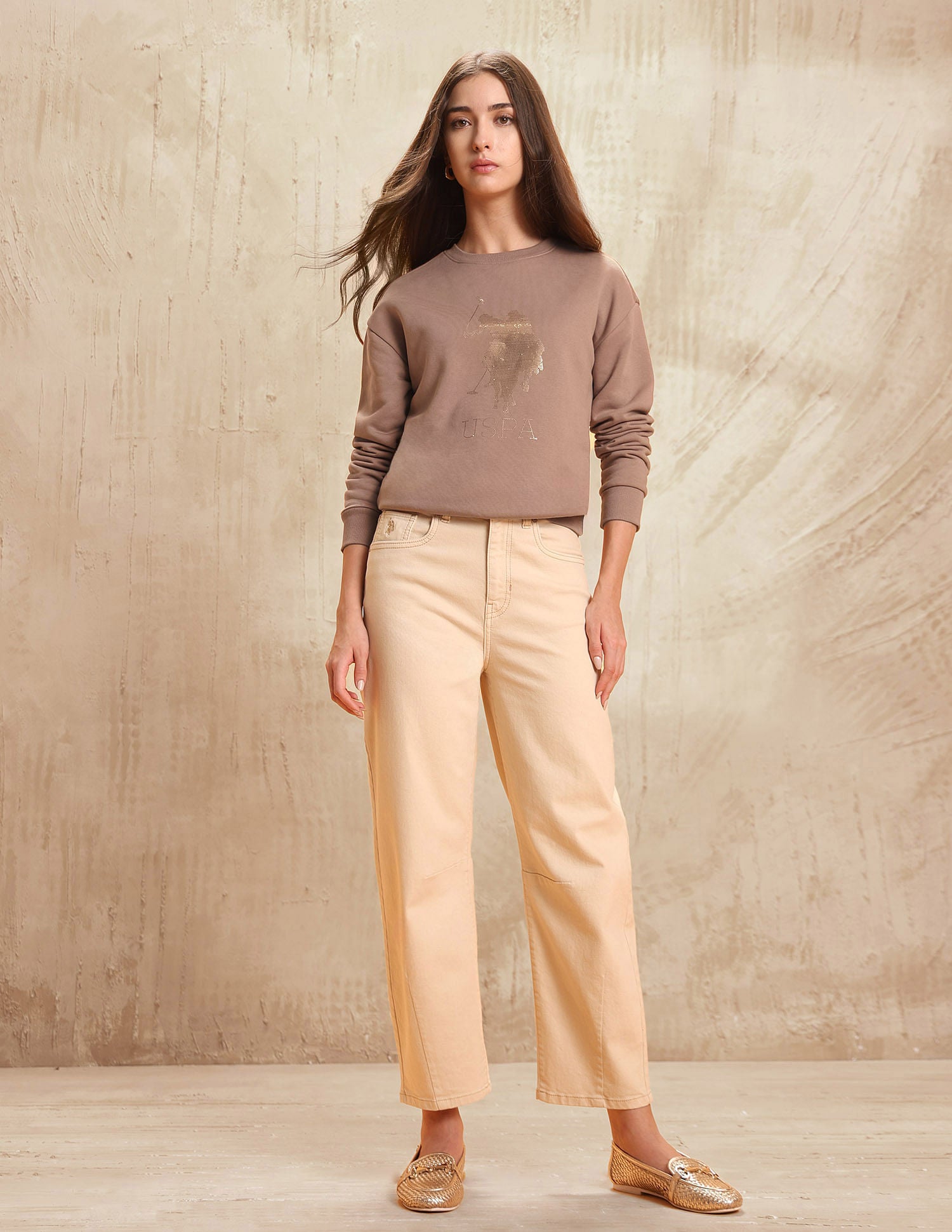 Drop Shoulder Brand Printed Sweatshirt Brown - U.S. POLO ASSN. | Large