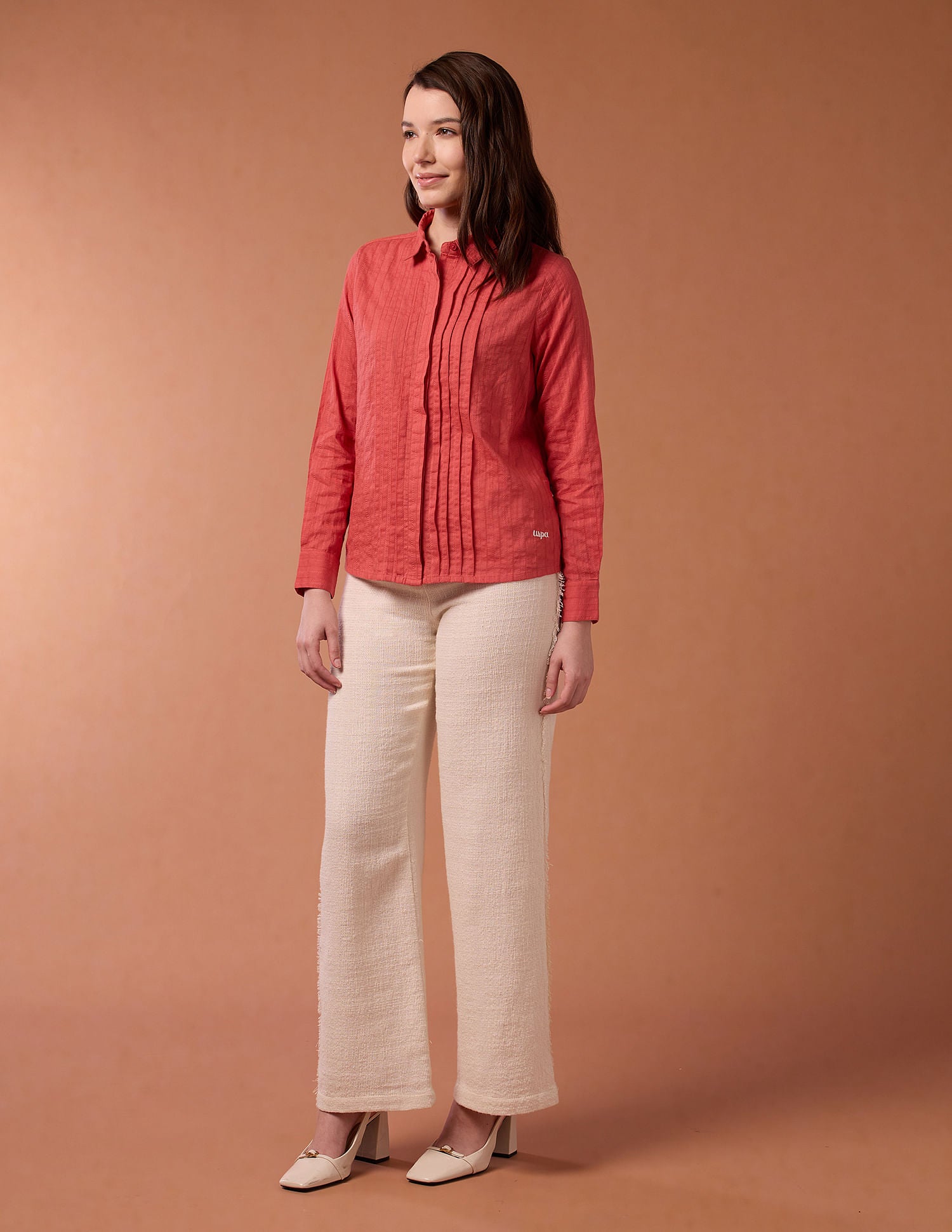 Pin Tucked Embroidered Shirt Coral - U.S. POLO ASSN. | Large