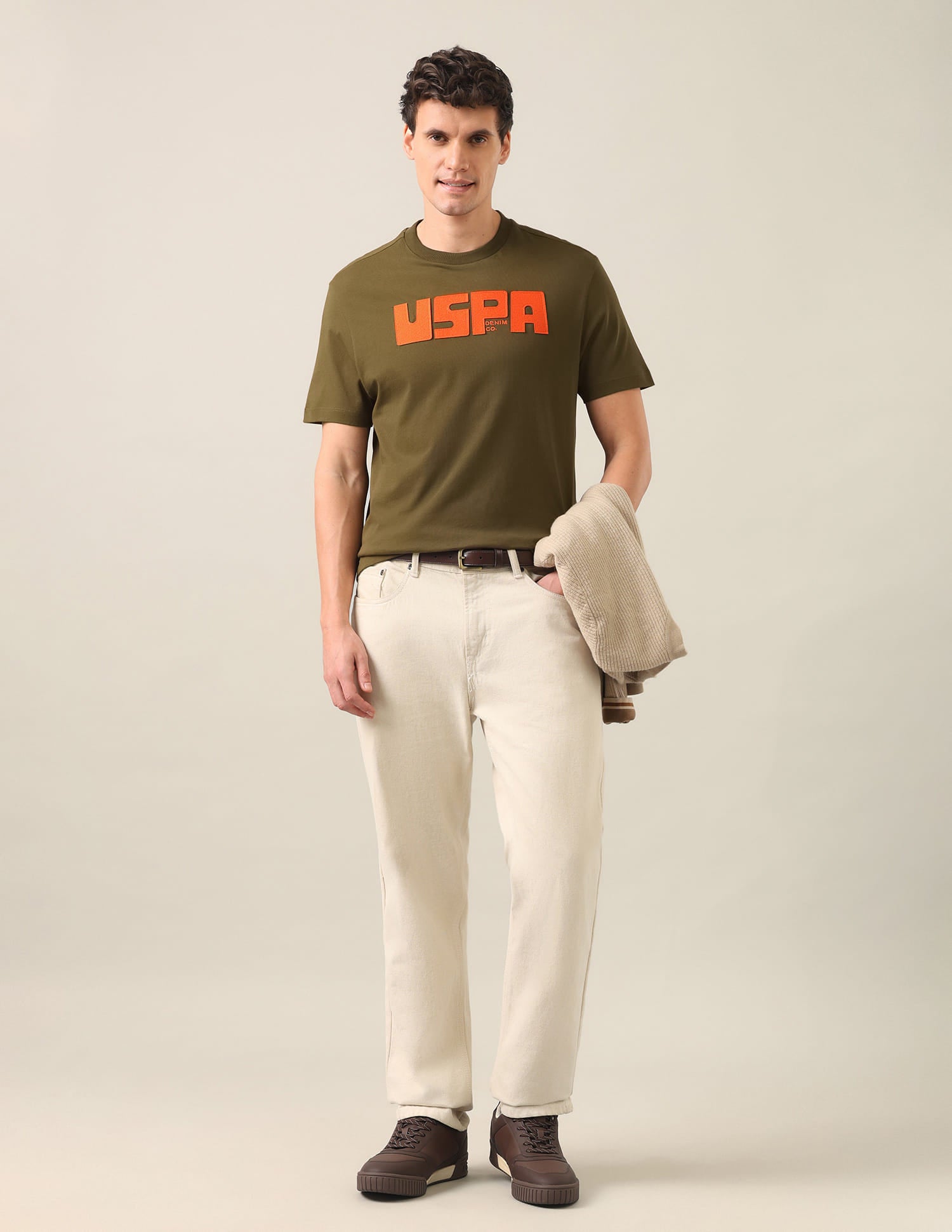 Brand Embossed Regular Fit T-Shirt Olive - U.S. Polo Assn. India | Large