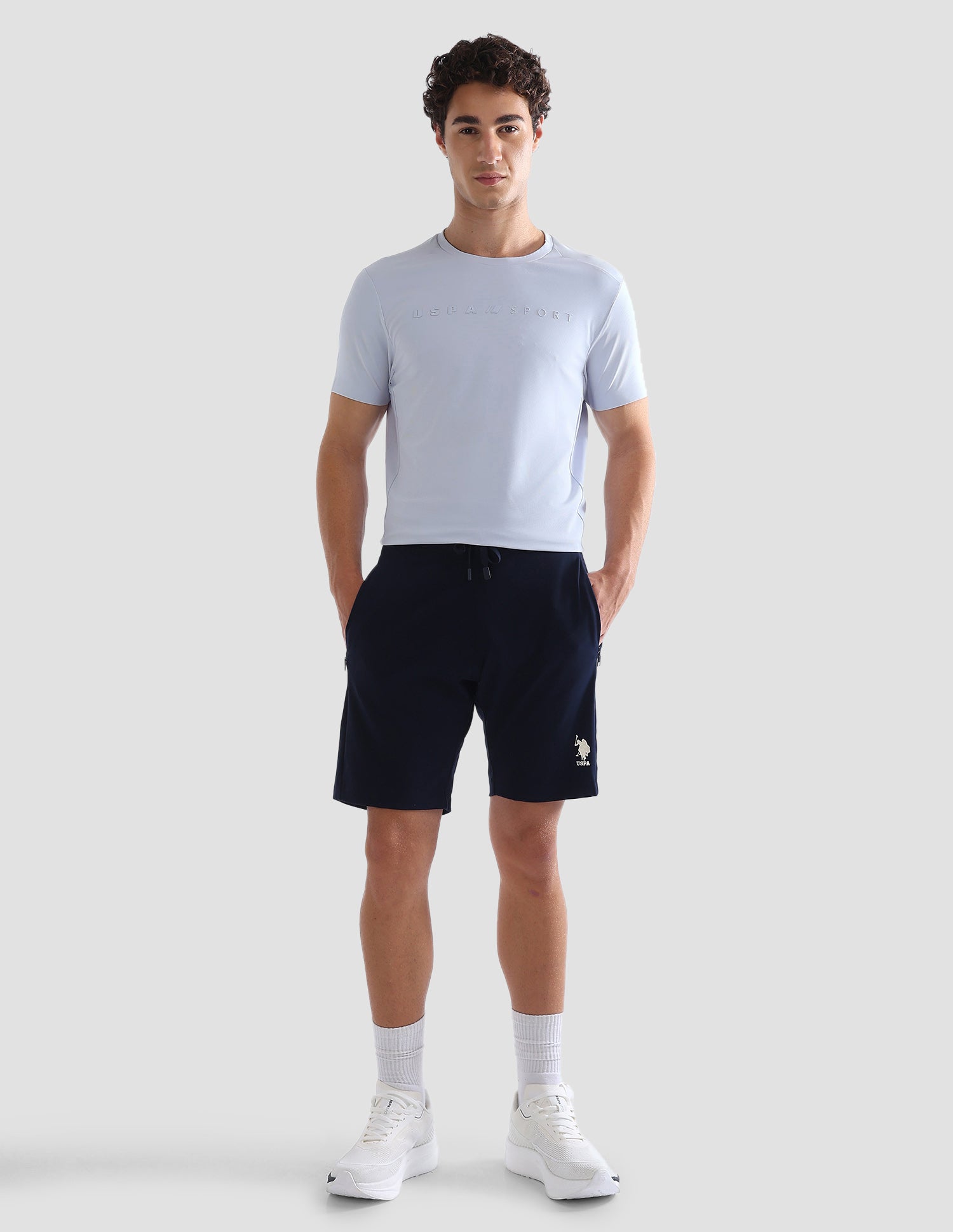 Solid Slim Fit Active T-Shirt Light Blue - U.S. Polo Assn. India | Large