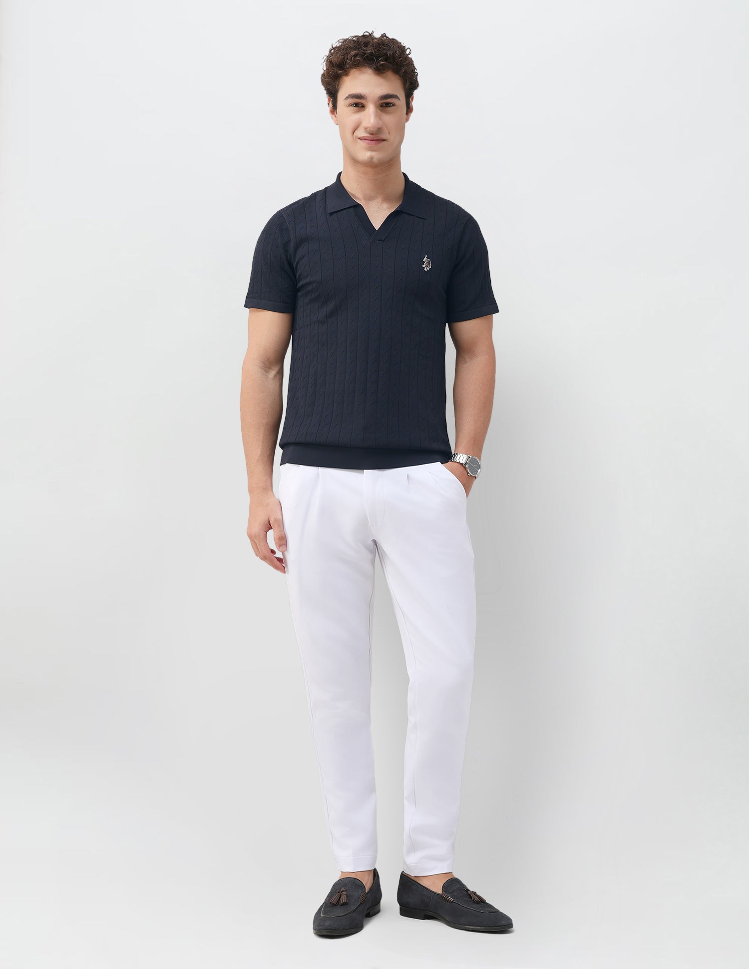 Self Design Vertical Striped Slim Fit Polo Shirt Navy - U.S. Polo Assn. India | Large