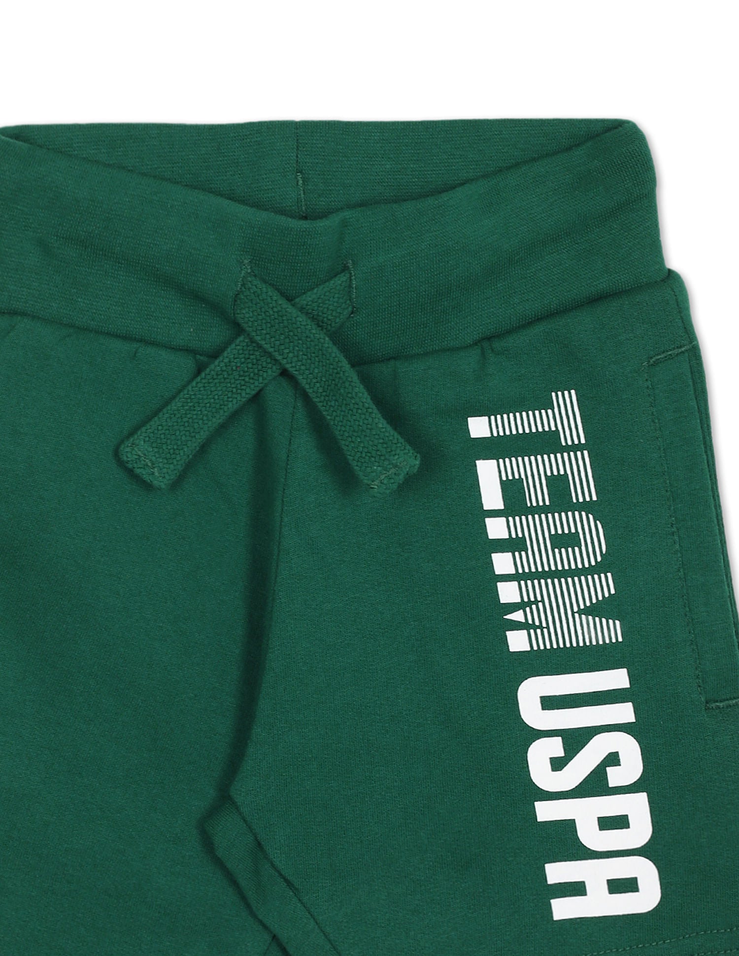 Boys Dark Green Elasticized Waist Brand Print Shorts Dark Green - U.S. Polo Assn. India | Large