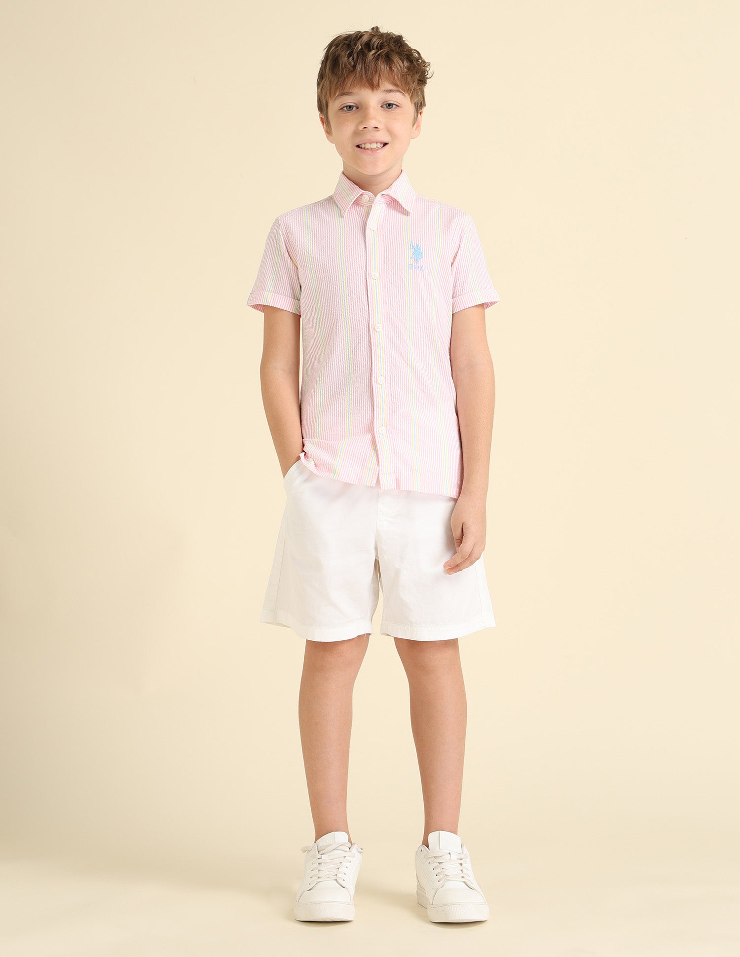 Boys Vertical Striped Boxy Fit Shirt Pink - U.S. POLO ASSN. | Large