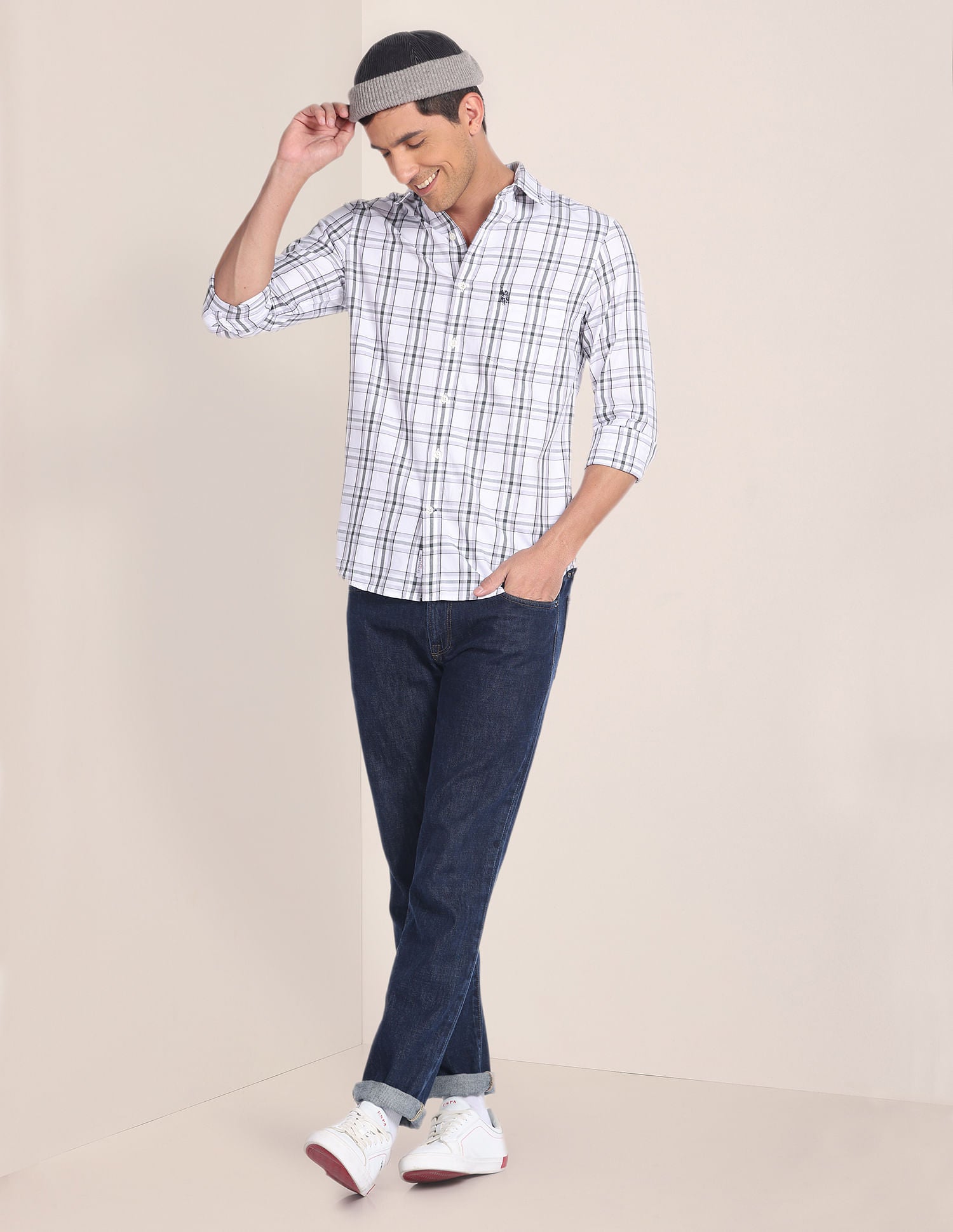 Tartan Twill Tailored Shirt Grey - U.S. Polo Assn. India | Large