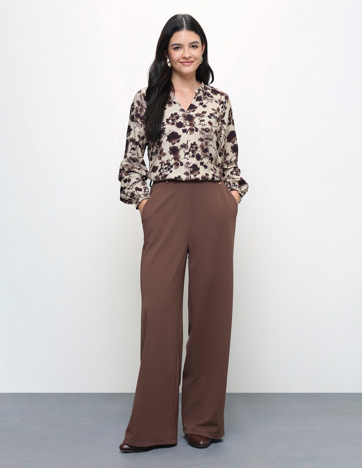 Floral Printed Relaxed Fit Top Dark Brown - U.S. Polo Assn. India | Large