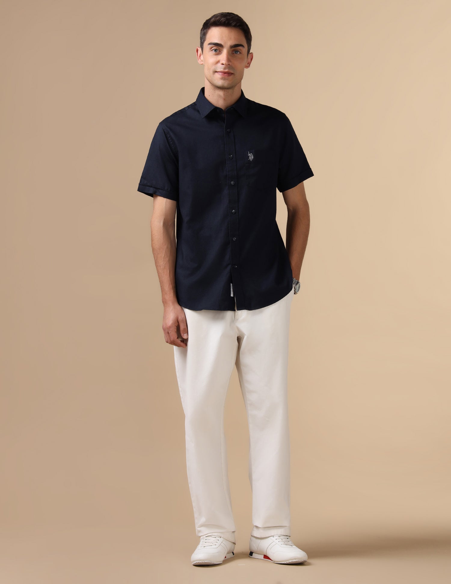 Dobby Pure Cotton Shirt Navy - U.S. POLO ASSN. | Large