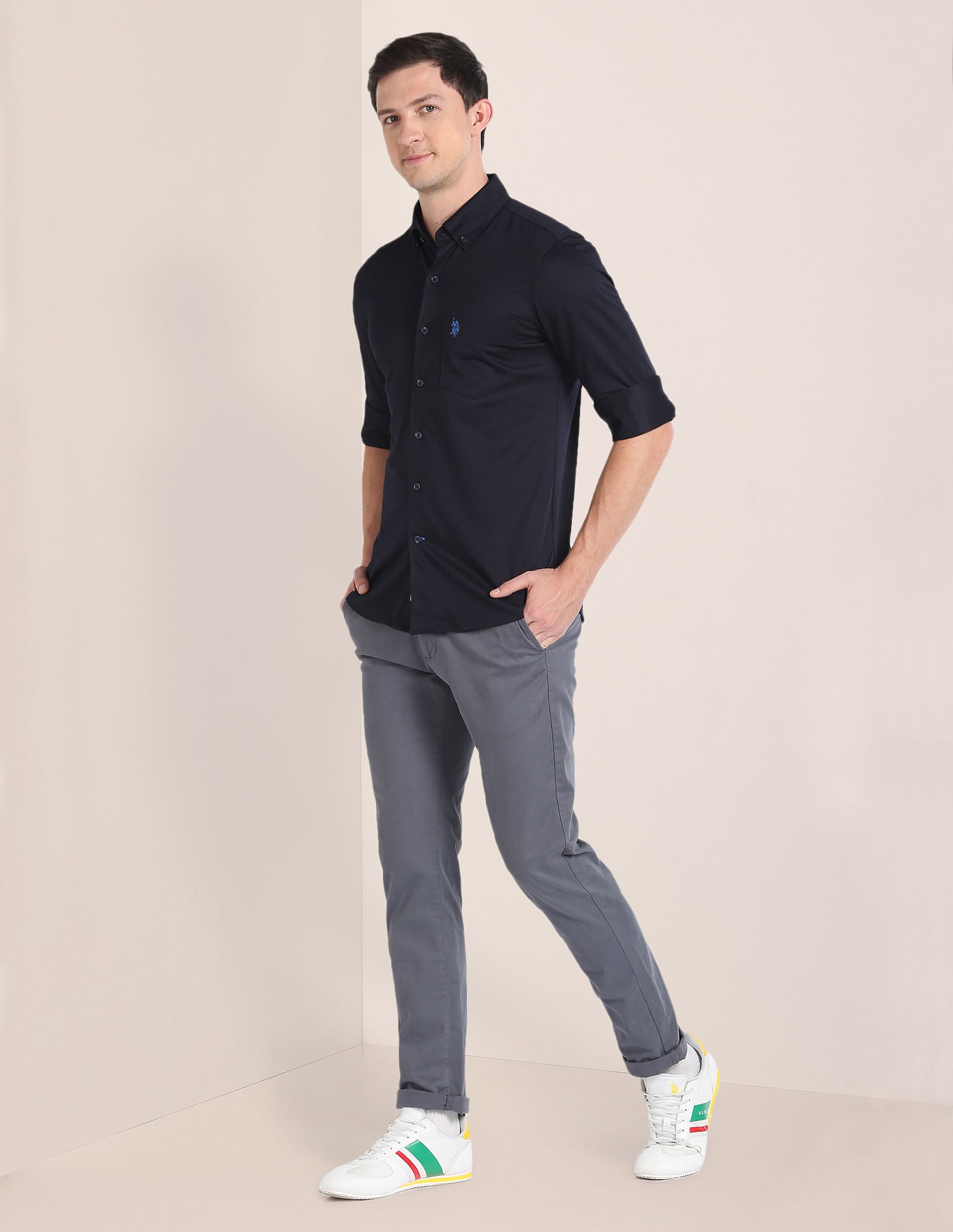 Long Sleeve Solid Shirt Navy - U.S. POLO ASSN. | Large