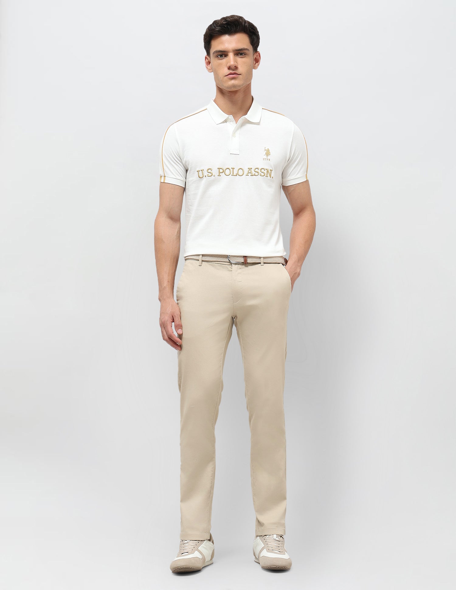 Dobby Weave Slim Fit Trousers Sand - U.S. Polo Assn. India | Large