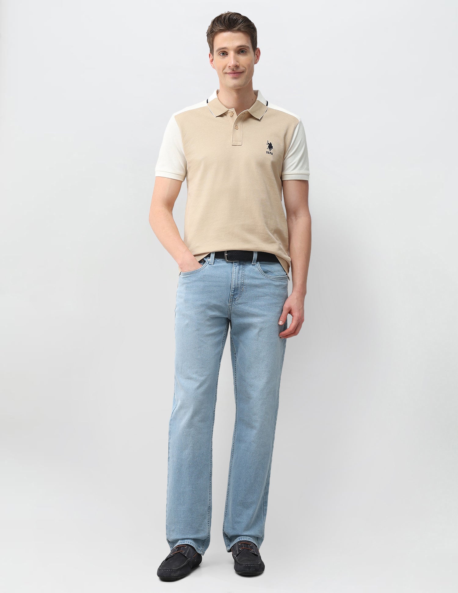 Colourblocked Slim Fit Polo Shirt Beige - U.S. Polo Assn. India | Large