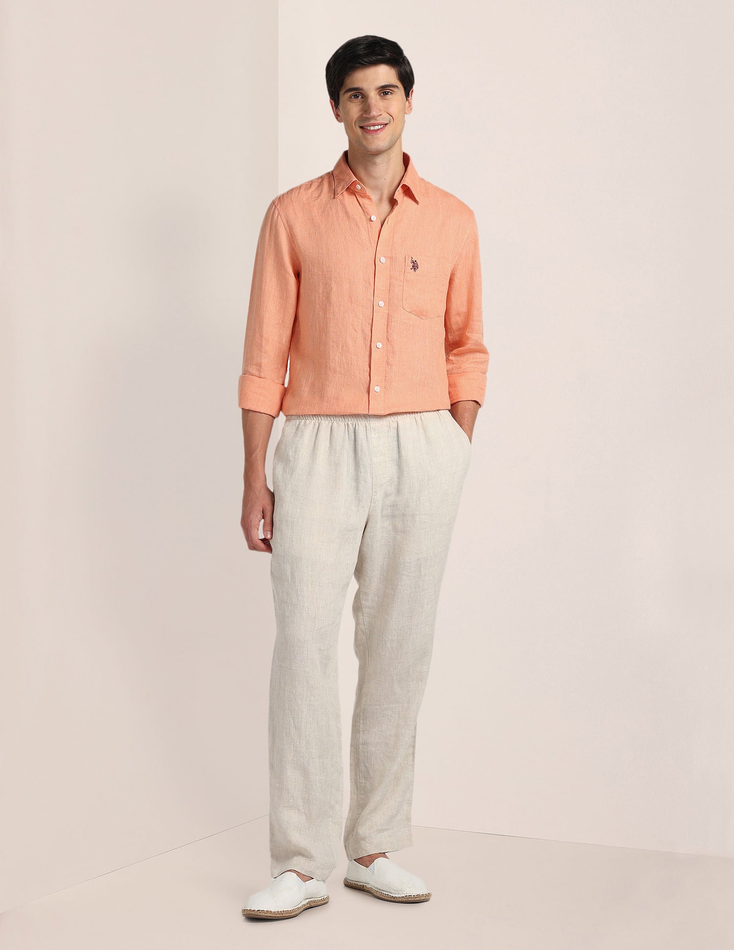 Solid Linen Shirt Orange - U.S. Polo Assn. India | Large