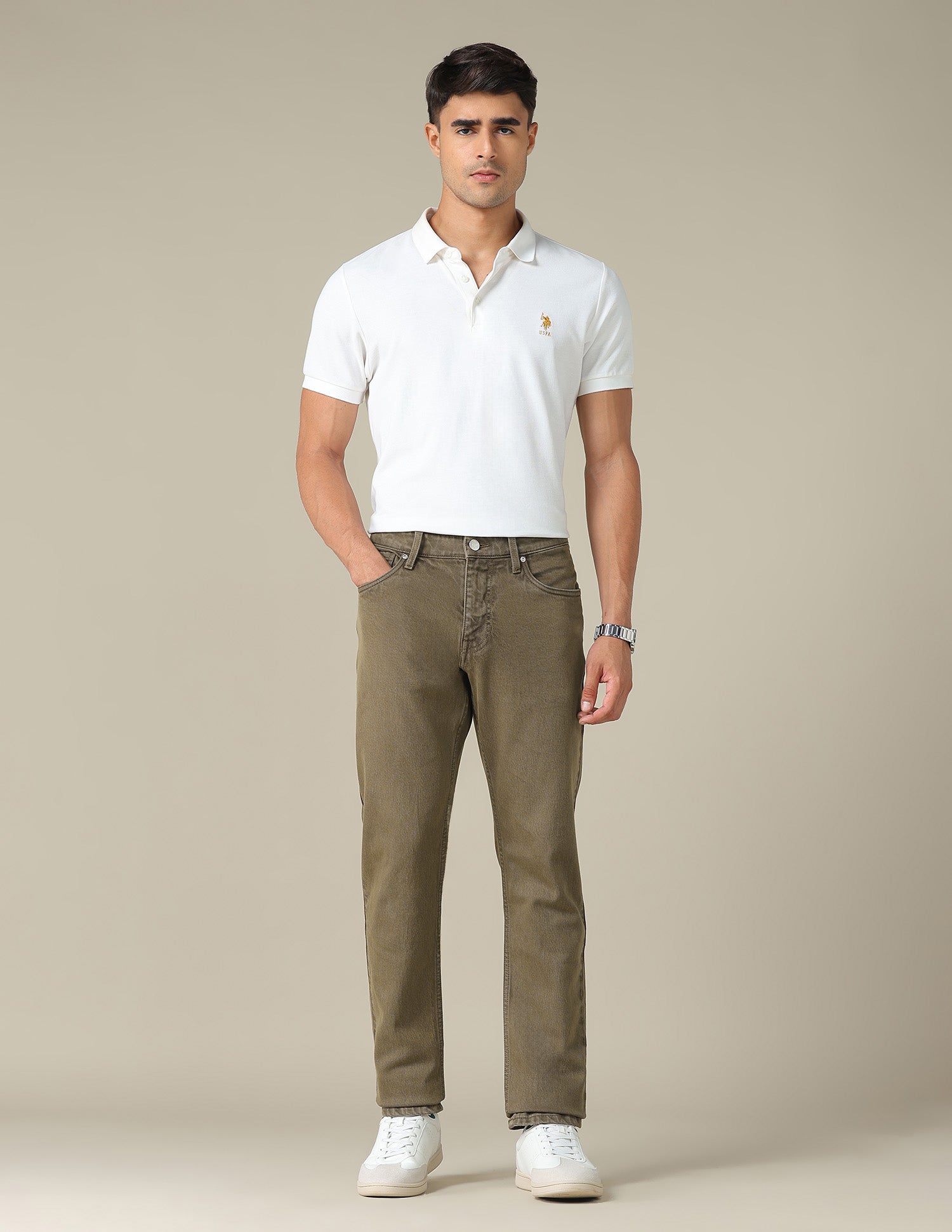 Brandon Slim Tapered Fit Brown Jeans Brown - U.S. POLO ASSN. | Large