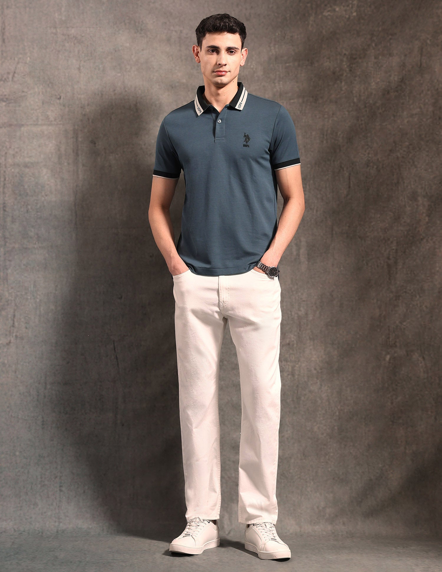 Solid Black & Gold Polo Shirt Teal - U.S. POLO ASSN. | Large