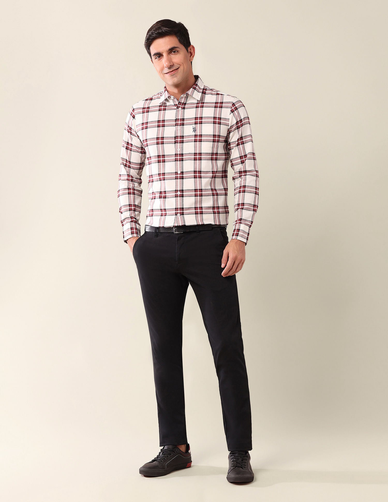 Tailored Fit Checked Shirt Off White - U.S. Polo Assn. India | Large