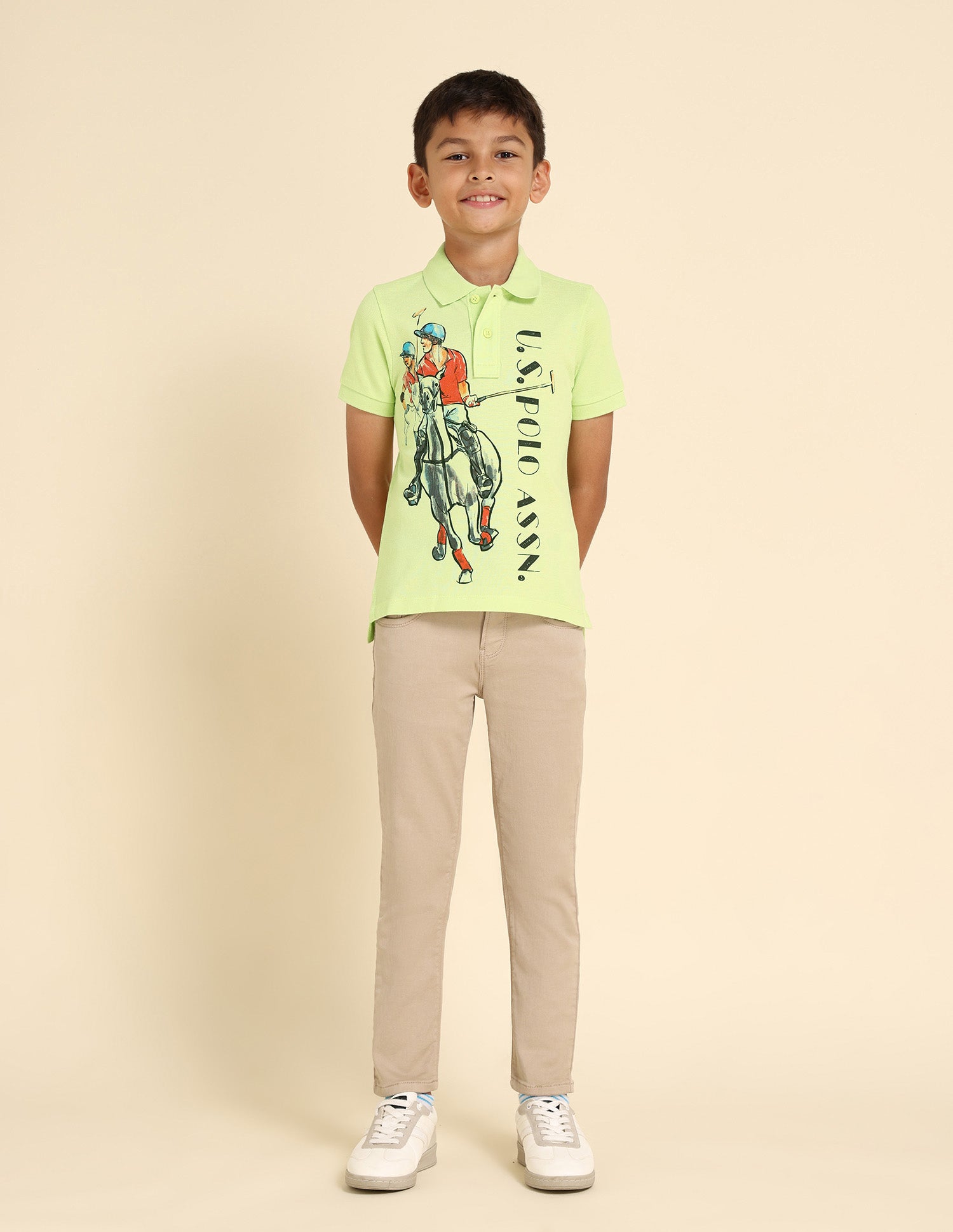 Boys Cotton Printed Polo Shirt Green - U.S. Polo Assn. India | Large
