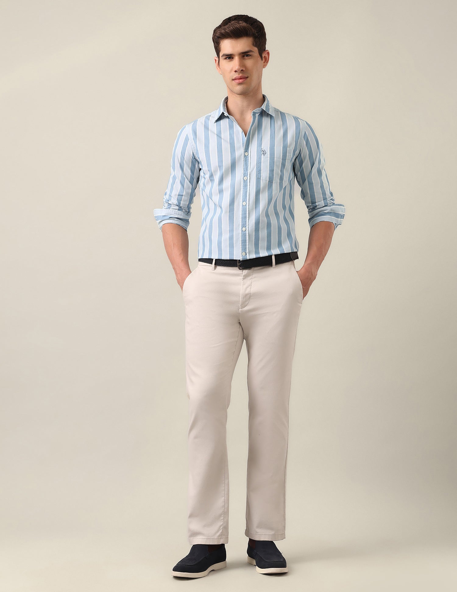 Tailored Fit Vertical Striped Shirt Blue - U.S. Polo Assn. India | Large