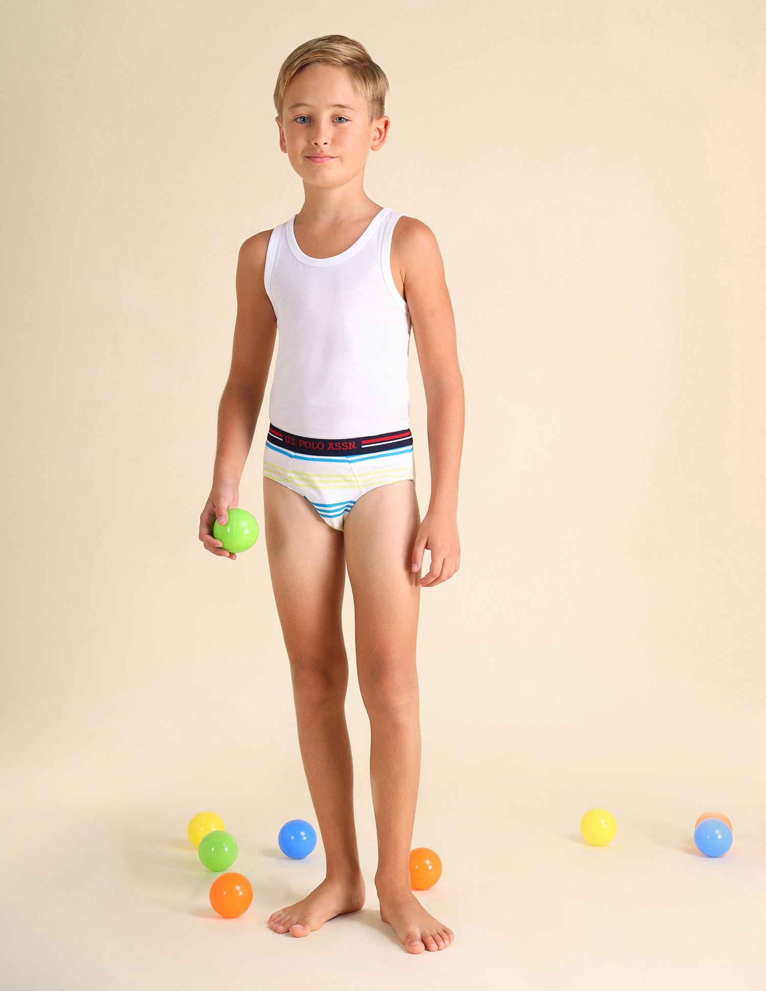 Mid Rise Cotton Spandex EKB03 Briefs - Pack Of 3 White, Lime Green and Yellow - U.S. POLO ASSN. | Large