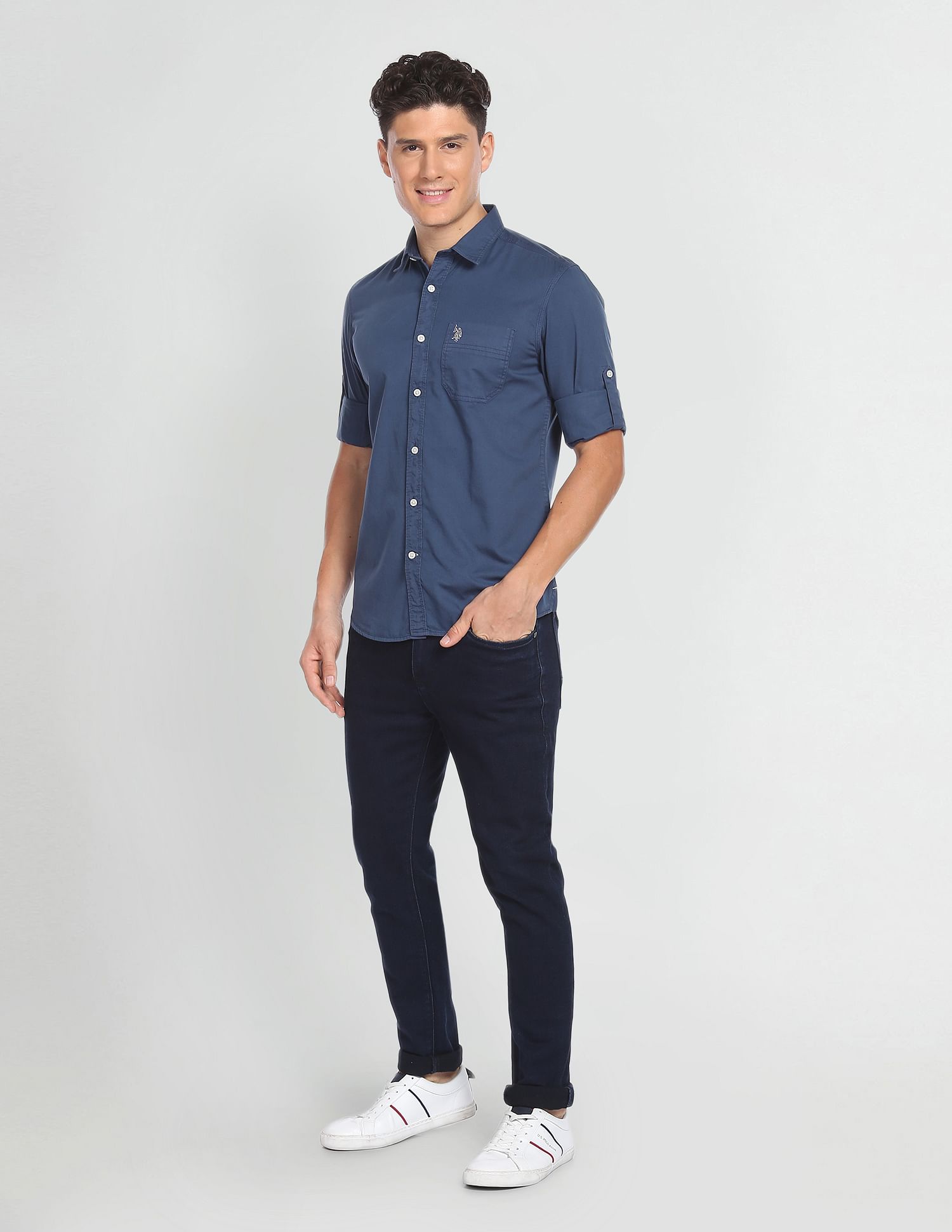 Cotton Twill Slim Fit Shirt Blue - U.S. POLO ASSN. | Large