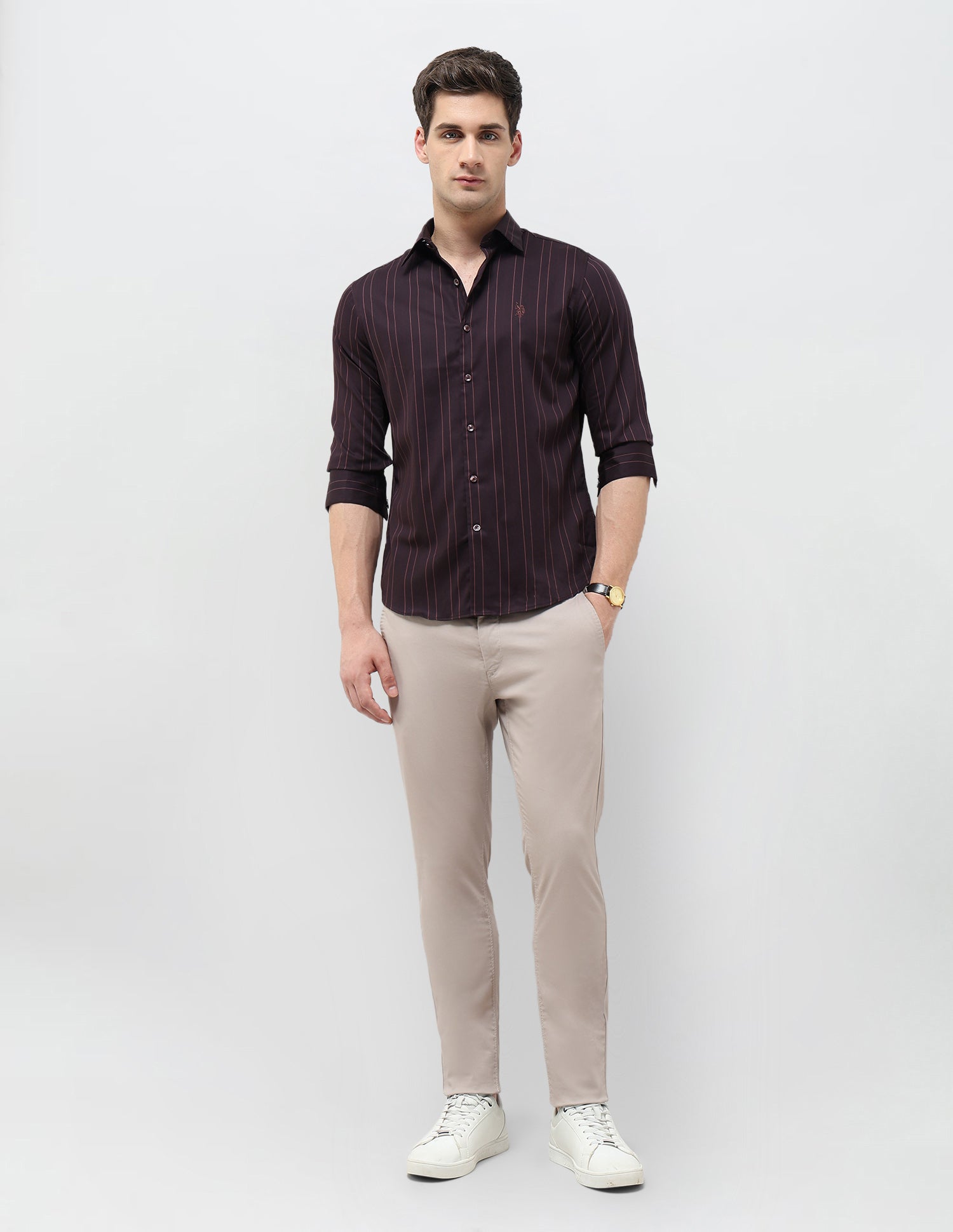 Pinstriped Regular Fit Shirt Burgundy - U.S. POLO ASSN. | Large