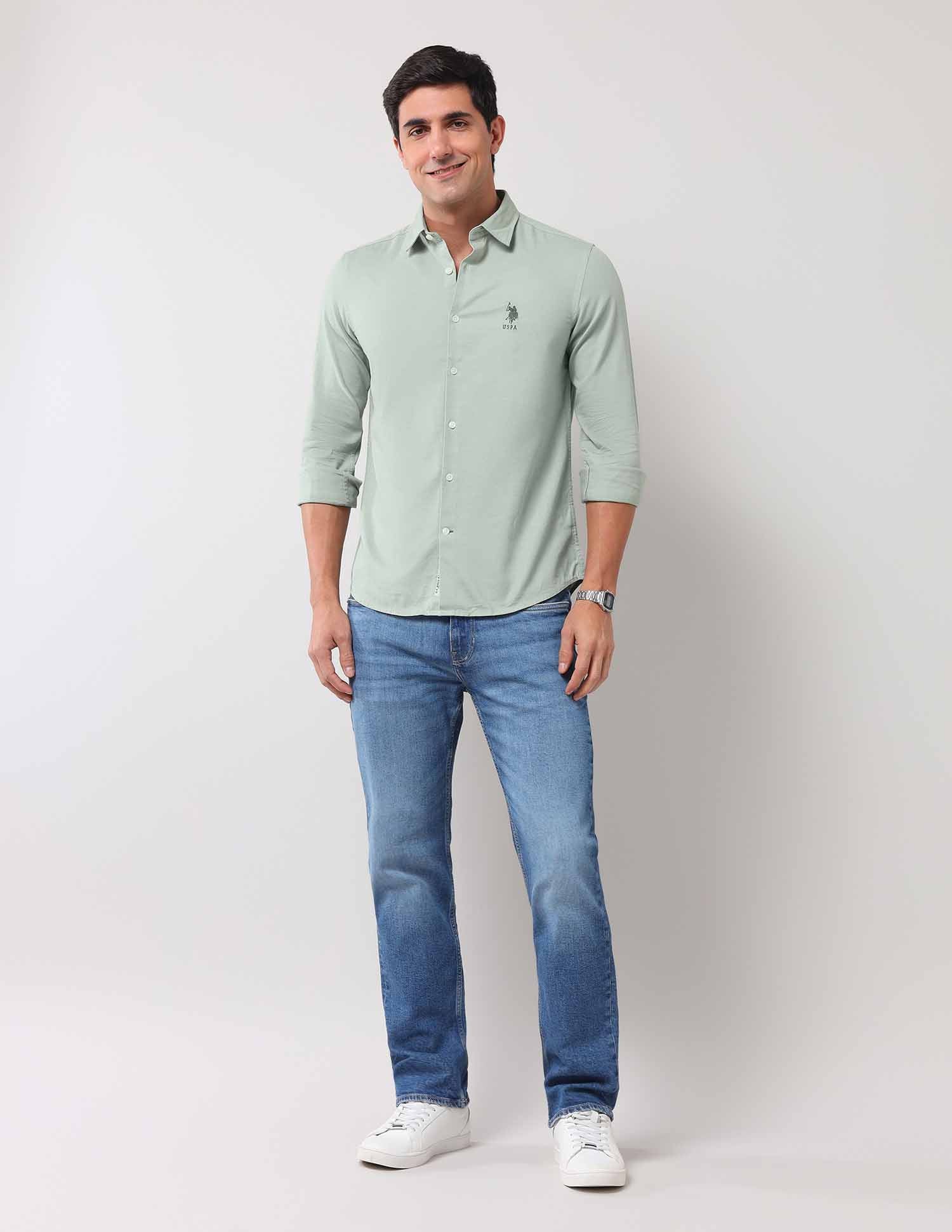 Solid Regular Shirt Light olive - U.S. Polo Assn. India | Large