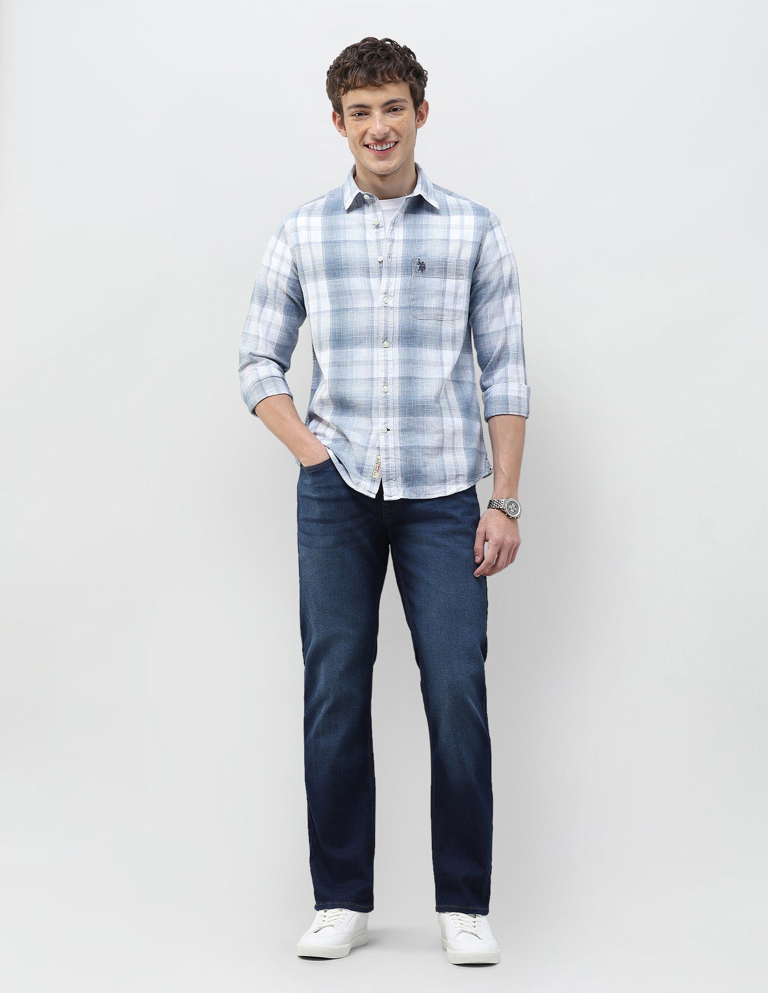 Plaid Checked Regular Fit Shirt Light Indigo - U.S. Polo Assn. India | Large