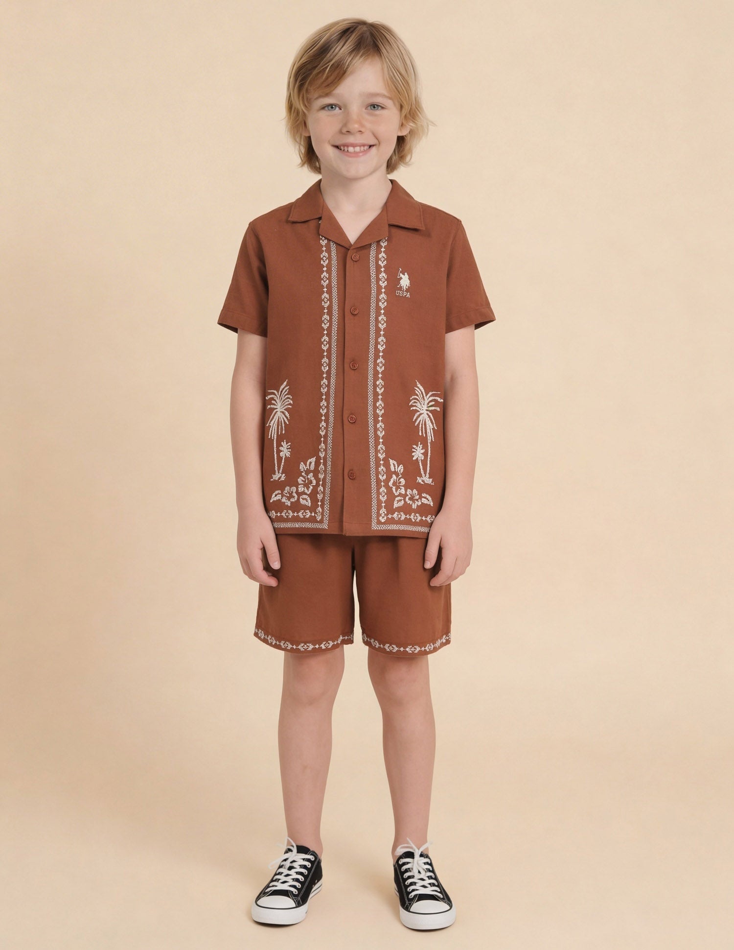 Floral Embroidered Regular Fit Shirt Rust - U.S. Polo Assn. India | Large