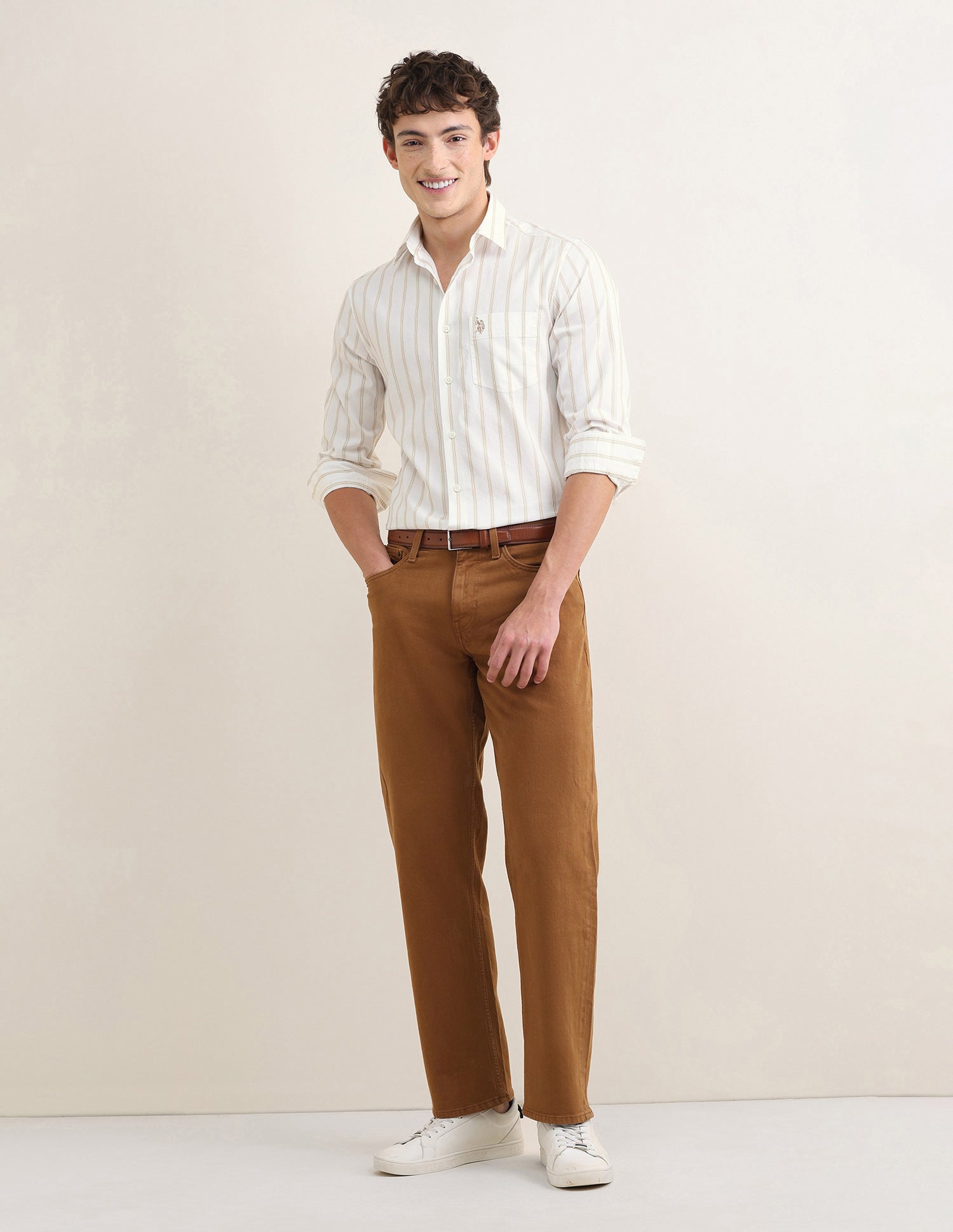 Sotogrande Vertical Striped Shirt Beige - U.S. Polo Assn. India | Large