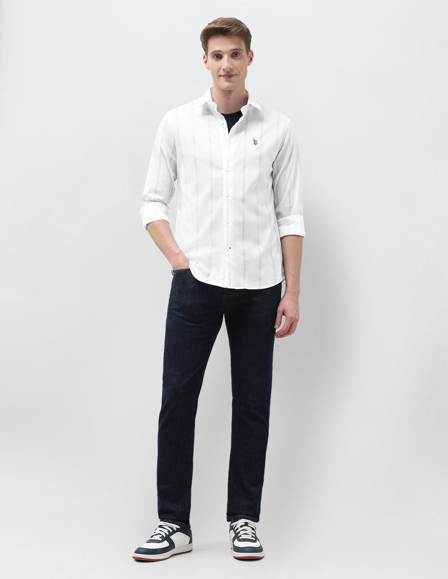 Vertical Striped Dobby Shirt White - U.S. POLO ASSN. | Large