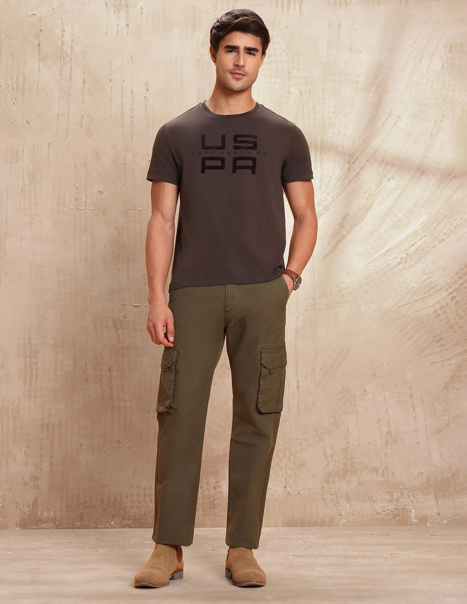 Brand Embossed Regular Fit T-Shirt Dark Brown - U.S. POLO ASSN. | Large