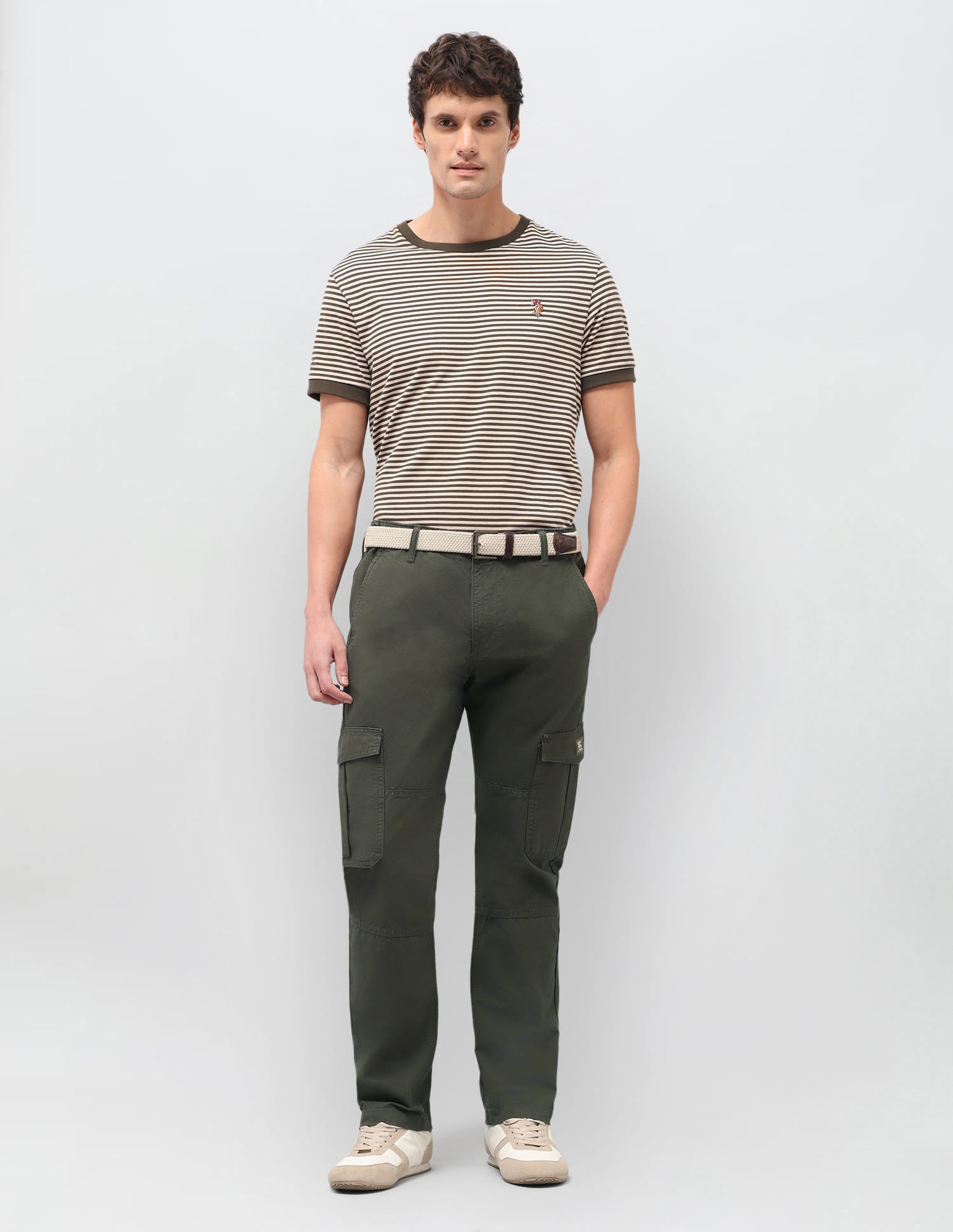 Solid Slim Straight Trousers Green - U.S. Polo Assn. India | Large