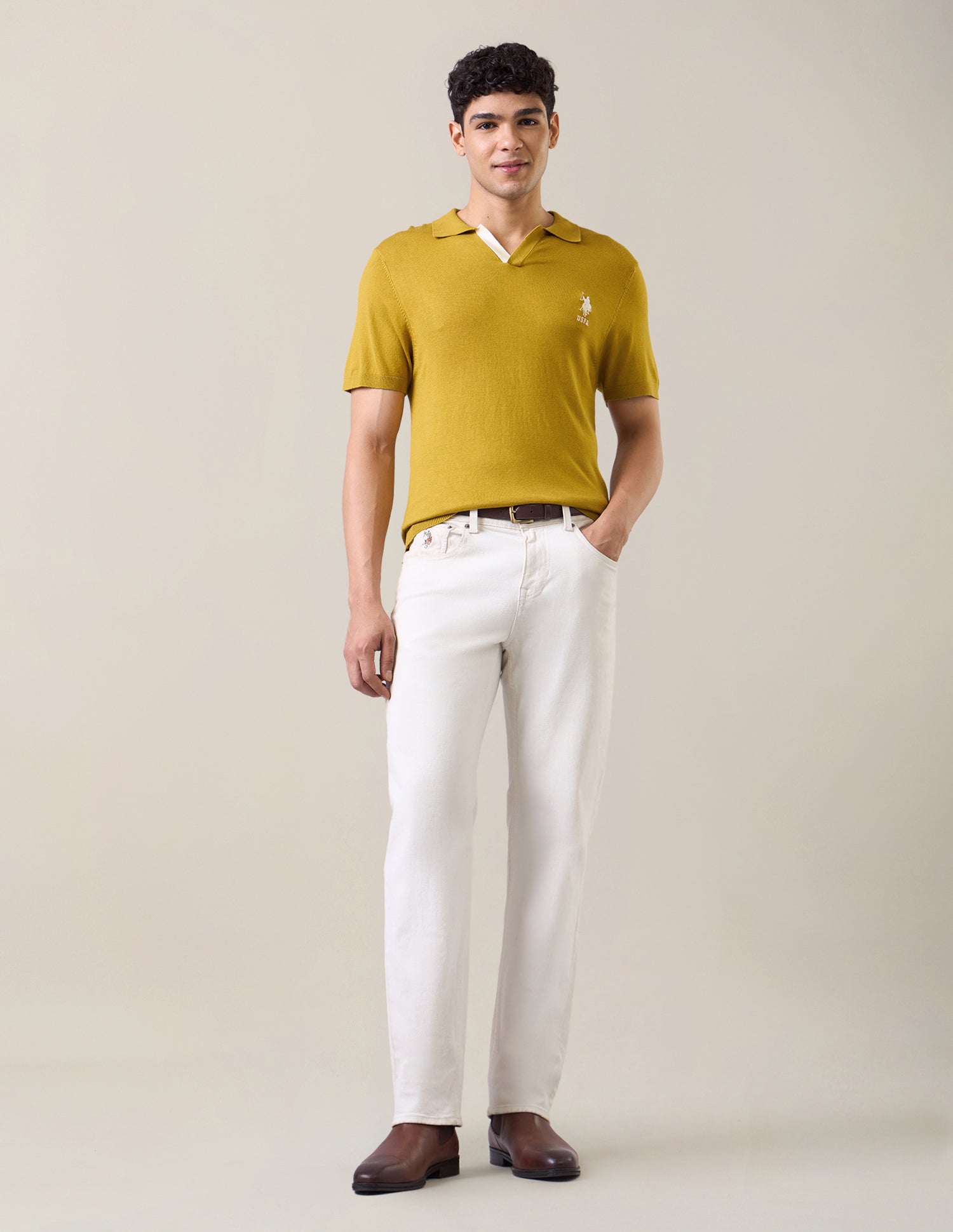 Solid Slim Fit Polo Shirt Dark Yellow - U.S. Polo Assn. India | Large