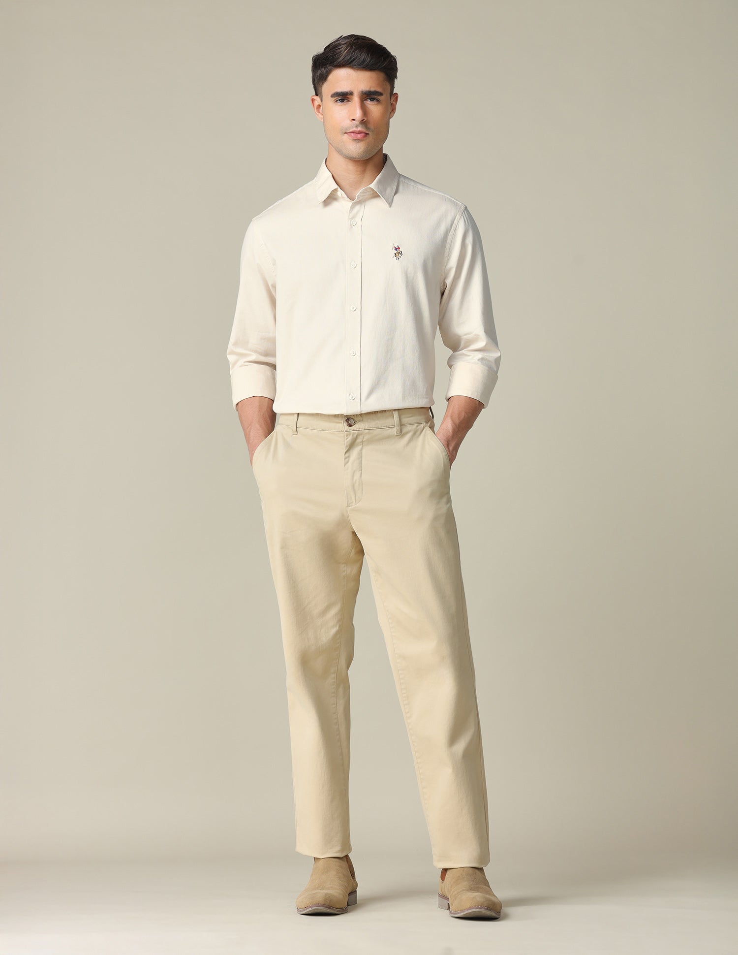 Pure Cotton Tailored Fit Shirt Beige - U.S. POLO ASSN. | Large