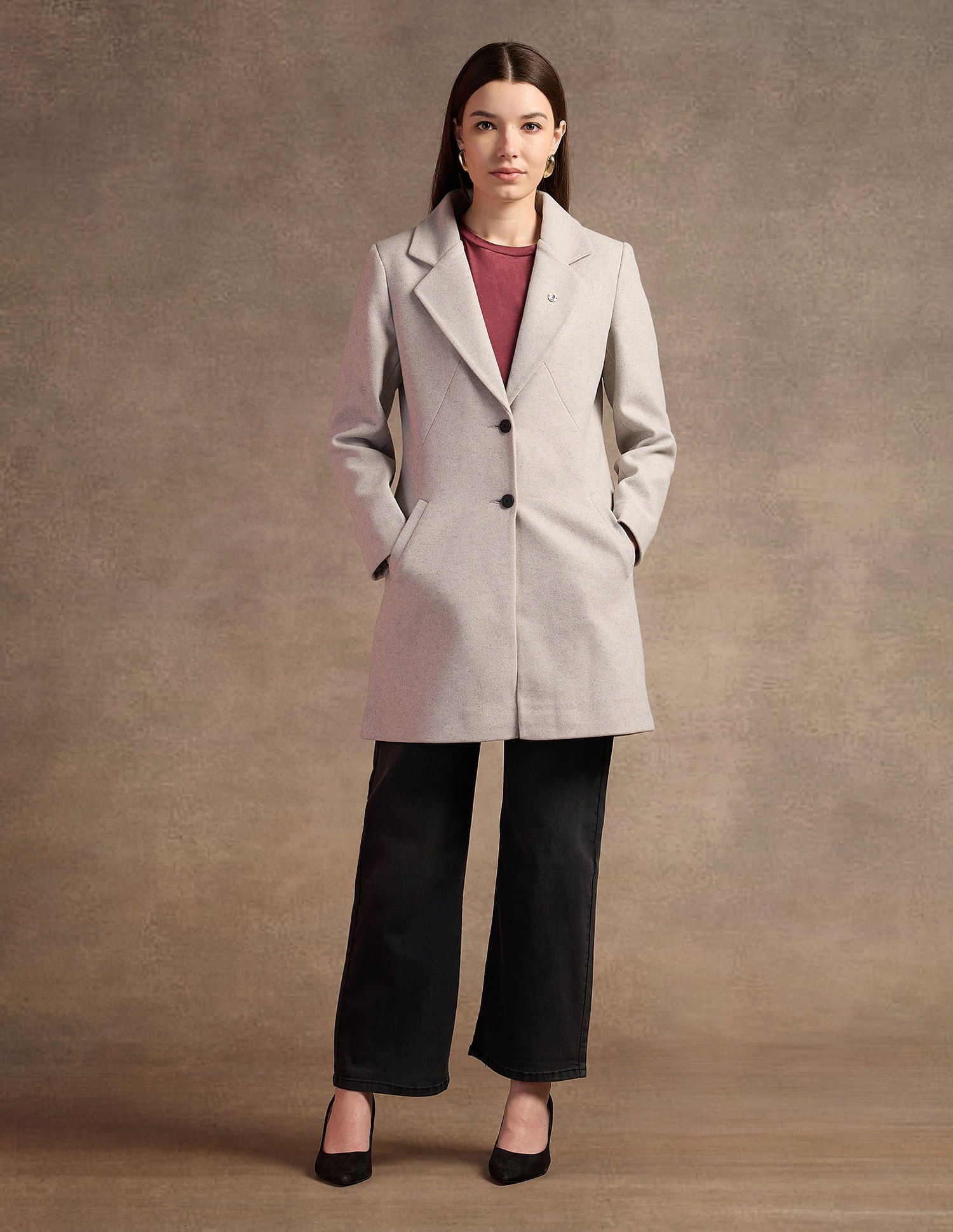 Lapel Collar Longline Felt Jacket Off White - U.S. Polo Assn. India | Large