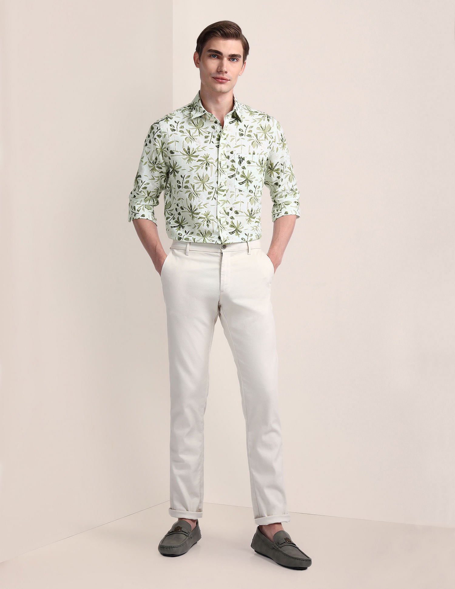 Tailored Fit Floral Shirt Light-Green - U.S. Polo Assn. India | Large