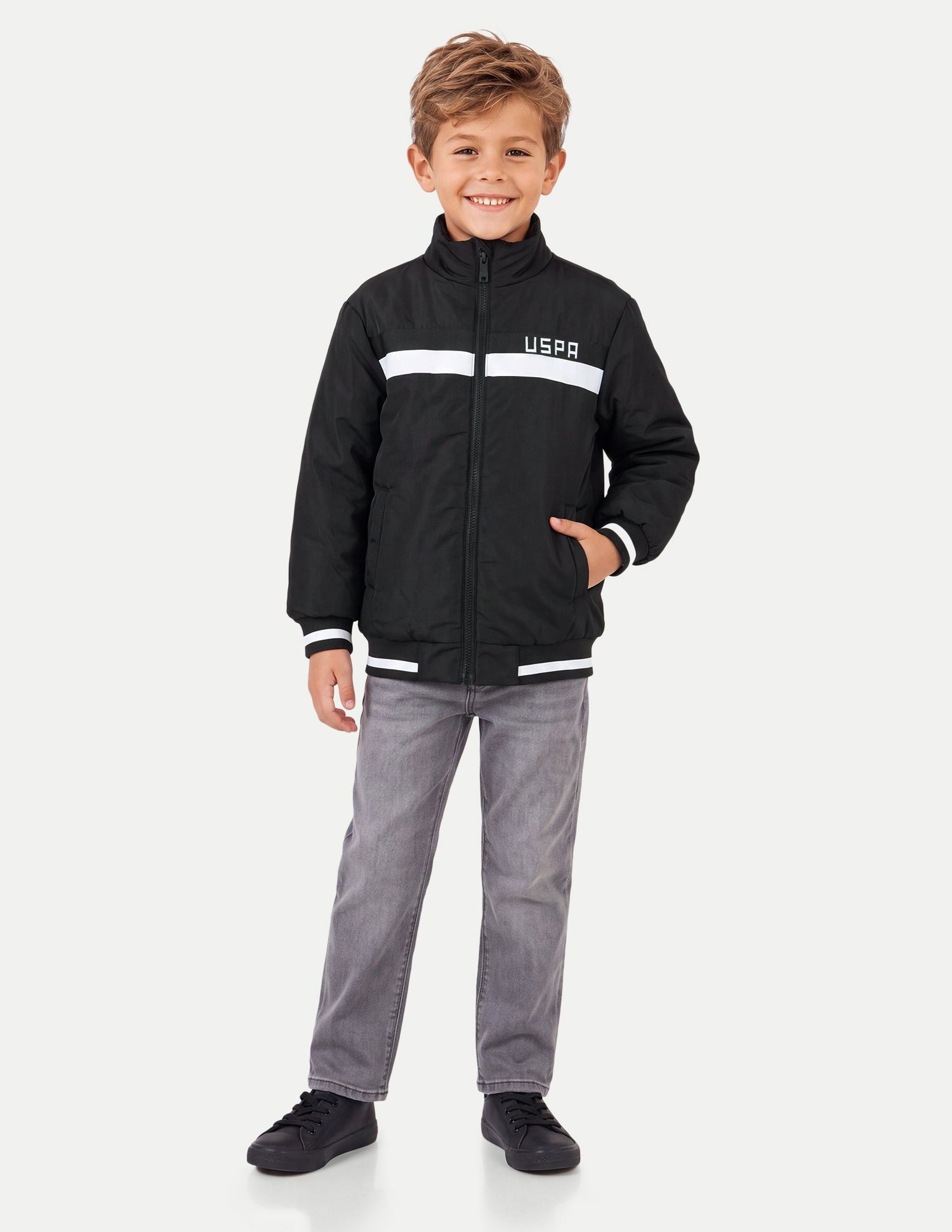 Solid Regular Fit Jacket Black - U.S. Polo Assn. India | Large
