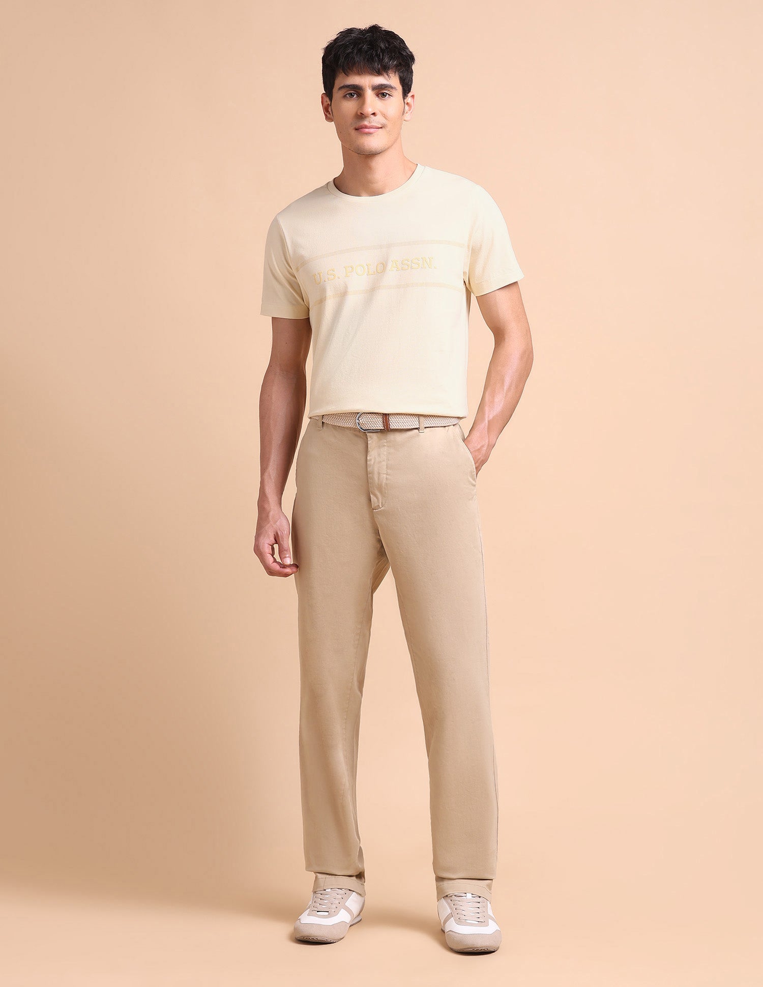 Brand Embossed Slim Fit T-Shirt Beige - U.S. POLO ASSN. | Large