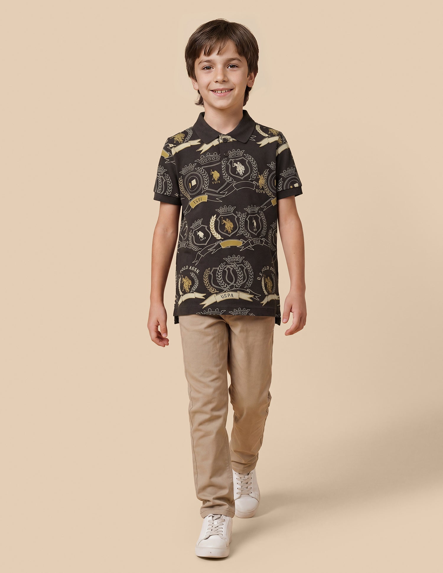 Graphic Brand Printed Regular Fit Polo Shirt Dark Brown - U.S. Polo Assn. India | Large
