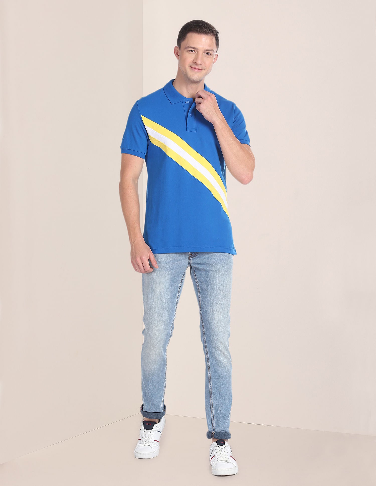 Diagonal Stripe Cotton Polo Shirt Blue - U.S. Polo Assn. India | Large