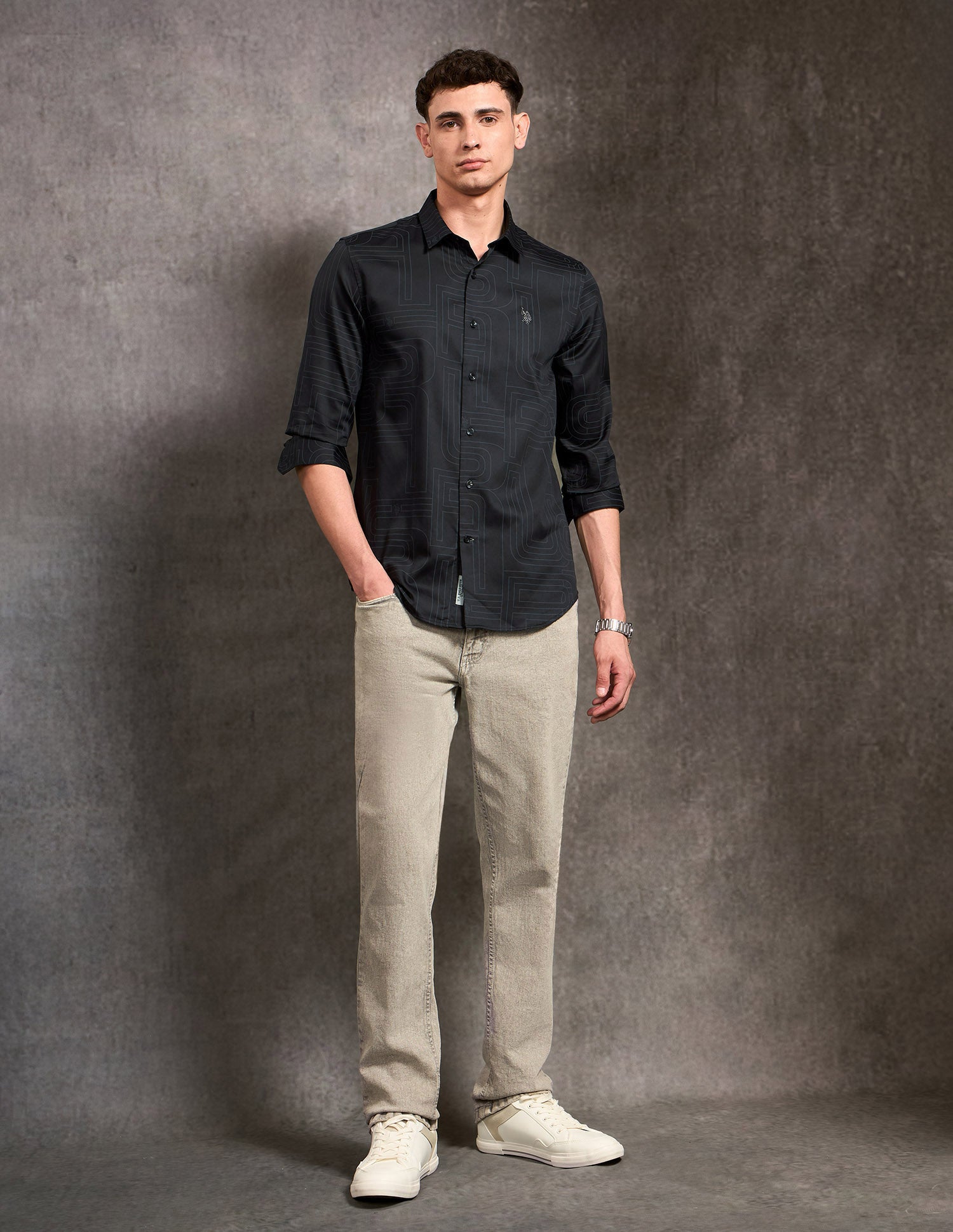 Brand Printed Black & Gold Shirt Black - U.S. POLO ASSN. | Large