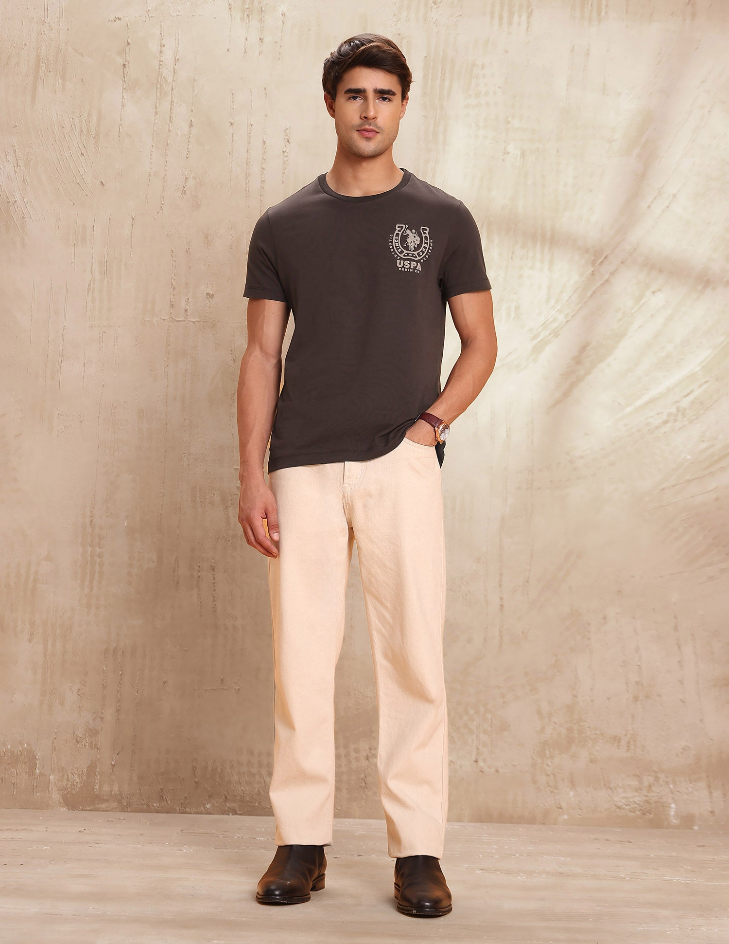 Pure Cotton Brand Printed T-Shirt Dark Brown - U.S. POLO ASSN. | Large