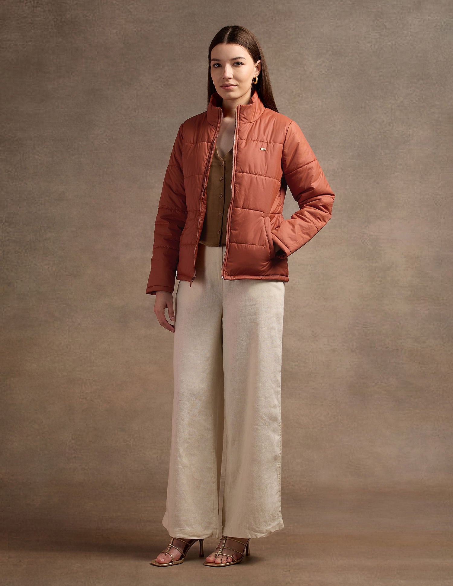 Mock Collar Puffer Jacket Rust - U.S. POLO ASSN. | Large