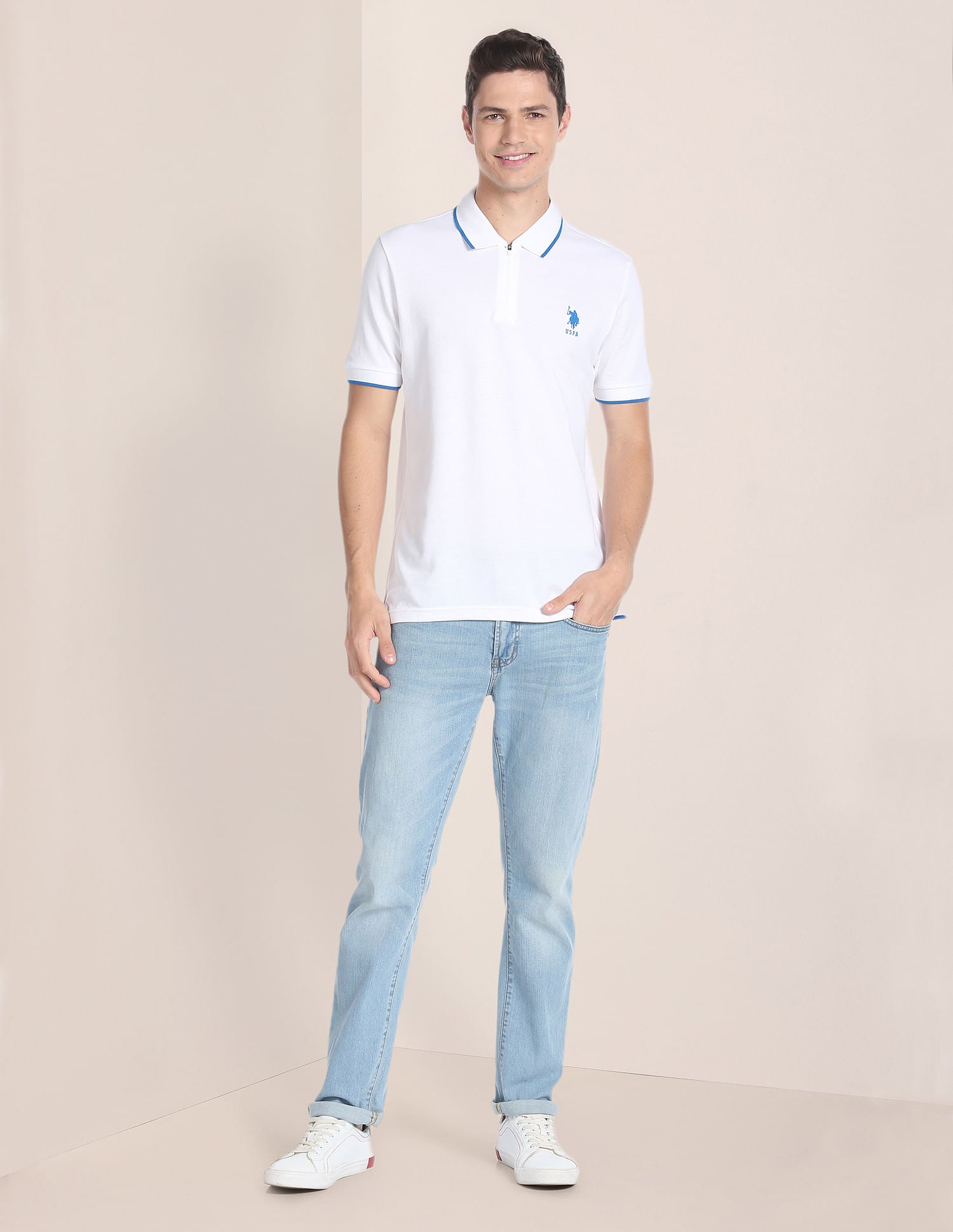 Solid Cotton Polo Shirt White - U.S. Polo Assn. India | Large