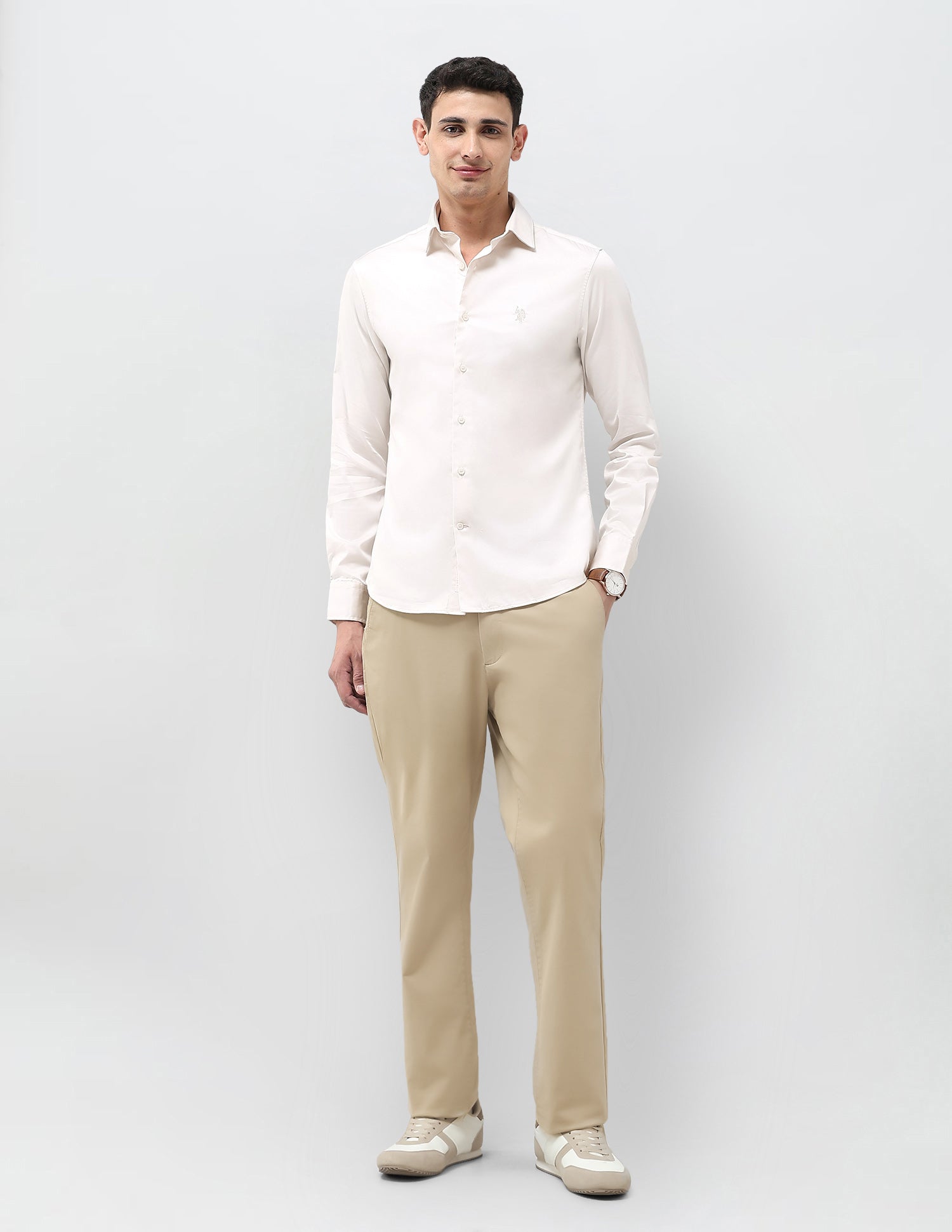 Tailored Fit Solid Shirt Ivory - U.S. Polo Assn. India | Large