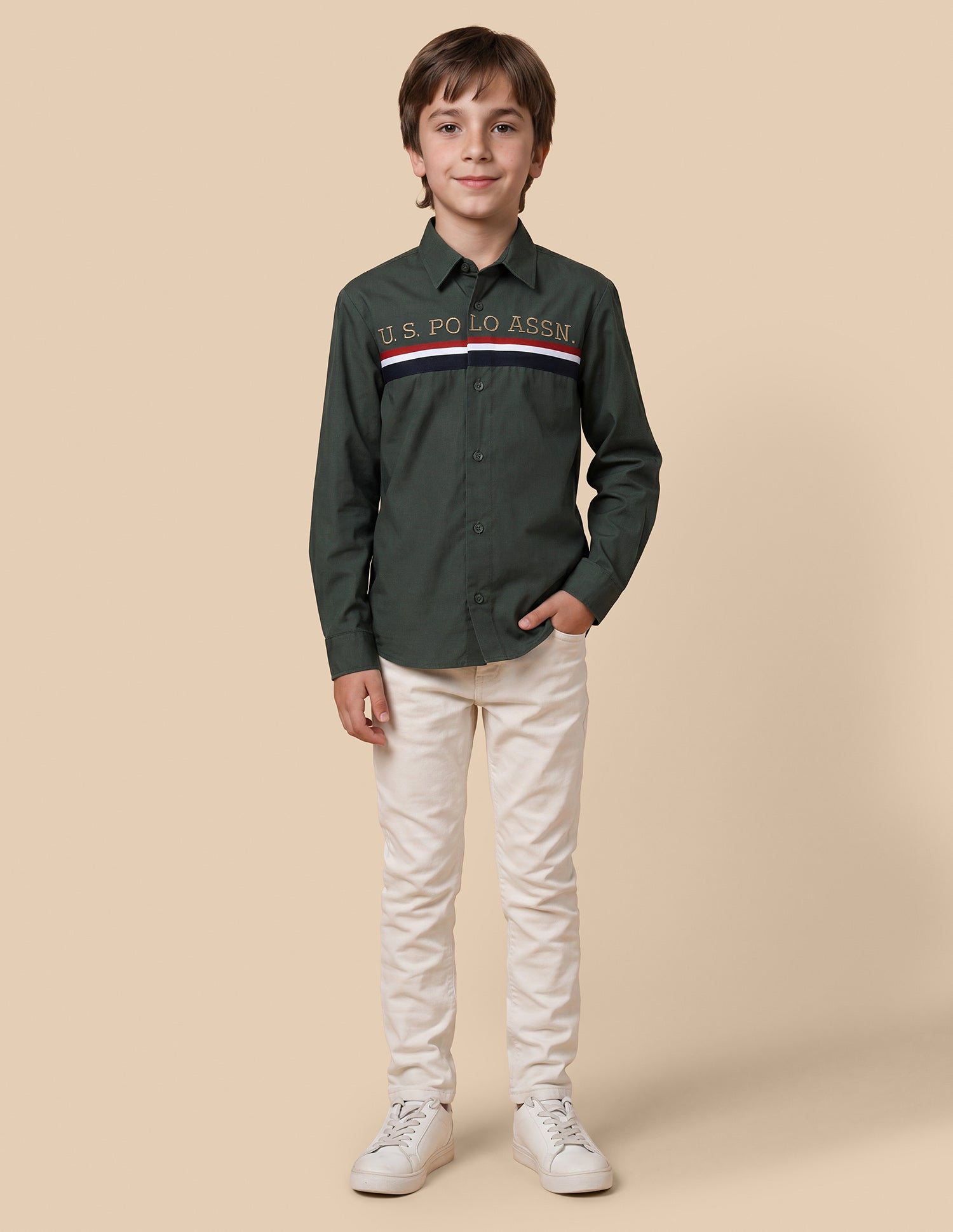 Brand Embroidered Regular Fit Shirt Olive - U.S. Polo Assn. India | Large