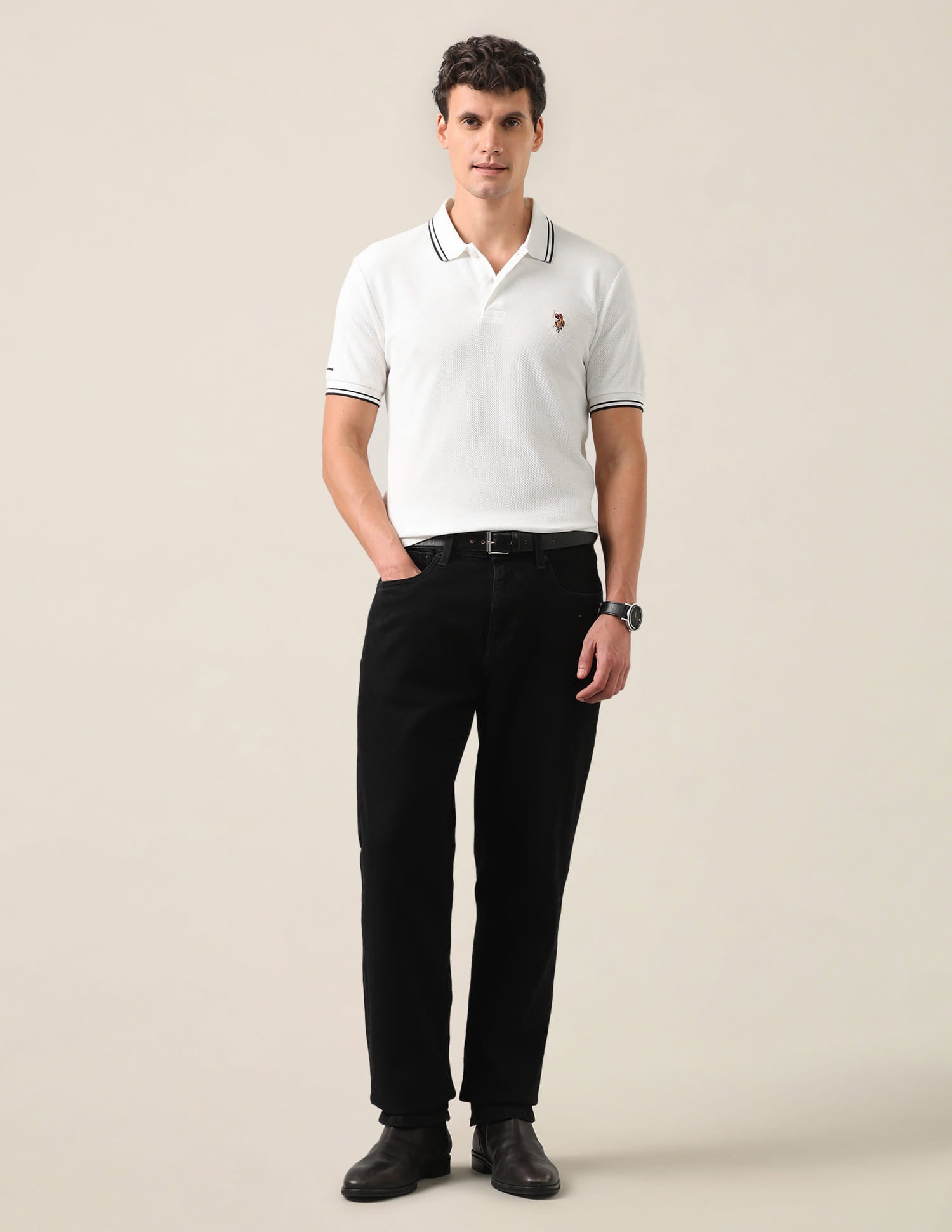 Solid Slim Fit Polo Shirt Ivory - U.S. Polo Assn. India | Large