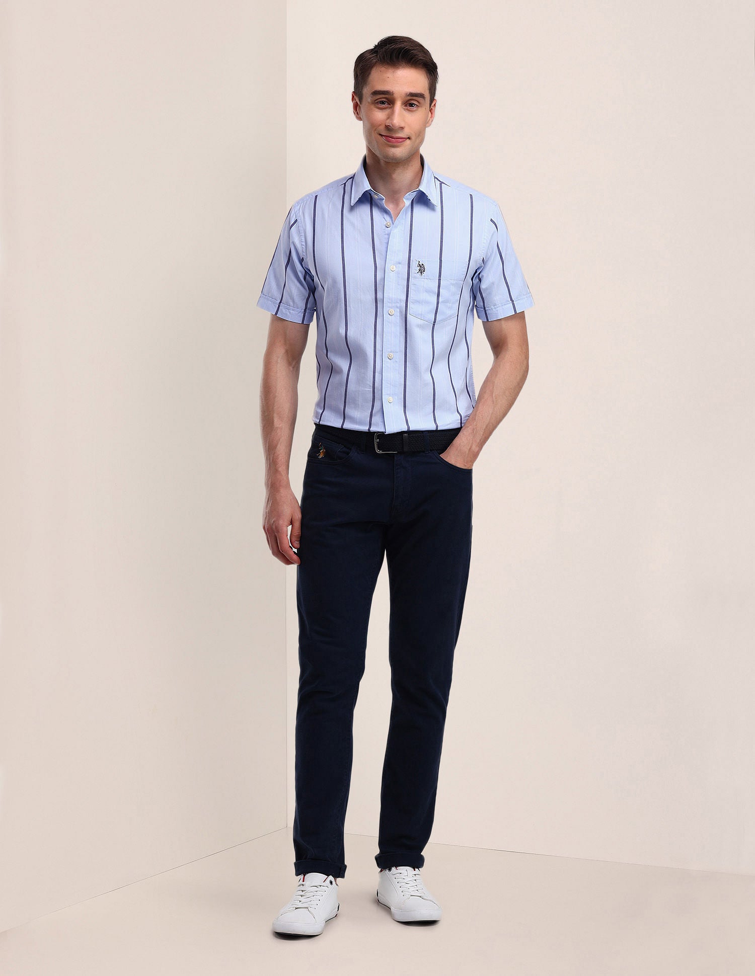 Tailored Fit Cotton Striped Shirt Blue - U.S. Polo Assn. India | Large